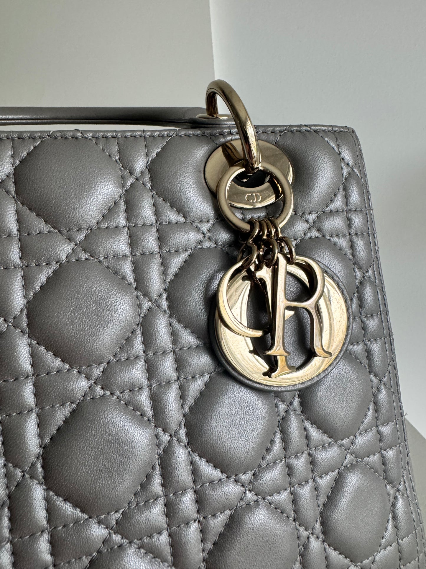 Christian Dior medium Lady, grey with signature Cannage stitching