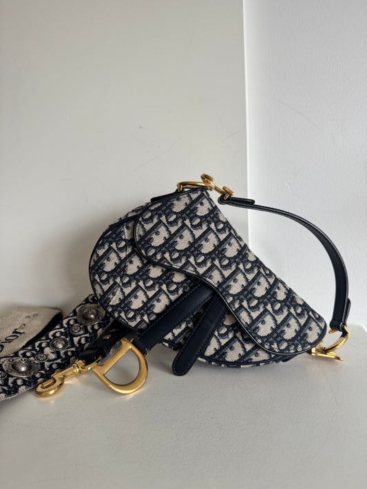 Christian Dior Mini Saddle Oblique Jacquard Bag with strap