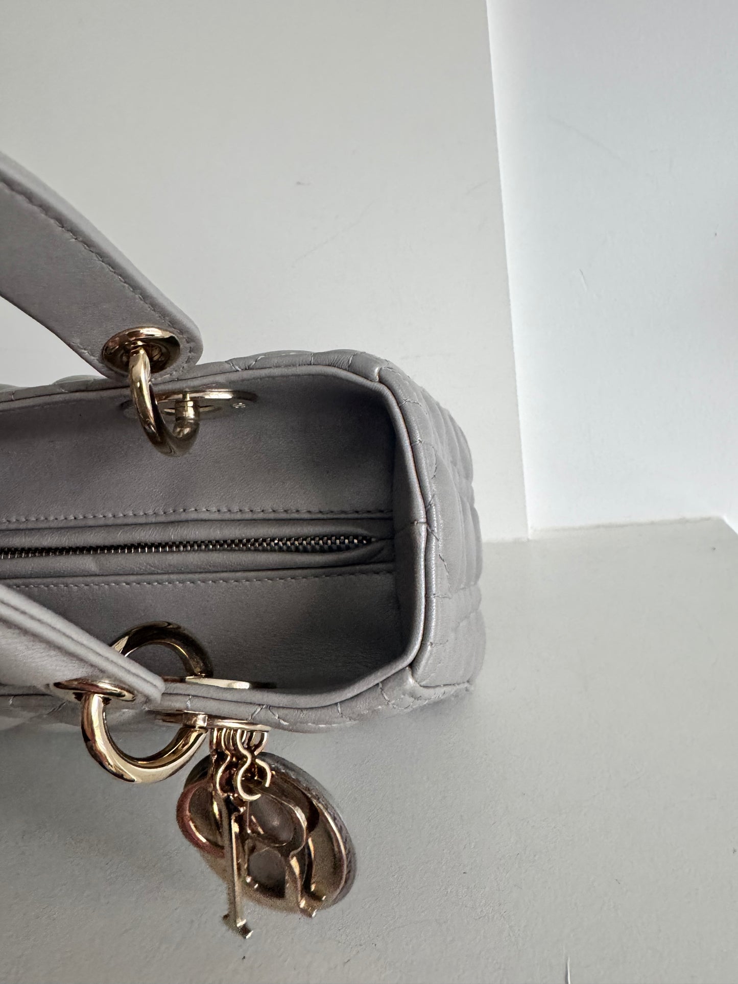 Christian Dior medium Lady, grey with signature Cannage stitching