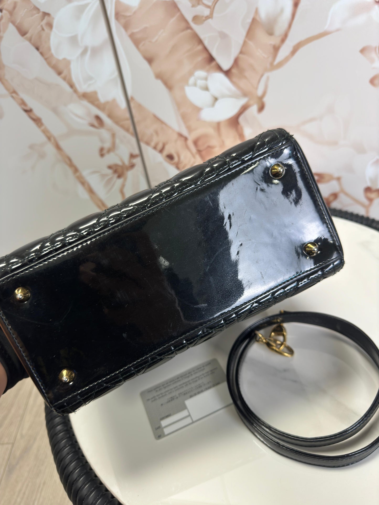 Christian Dior Patent Cannage Medium Lady Dior Black