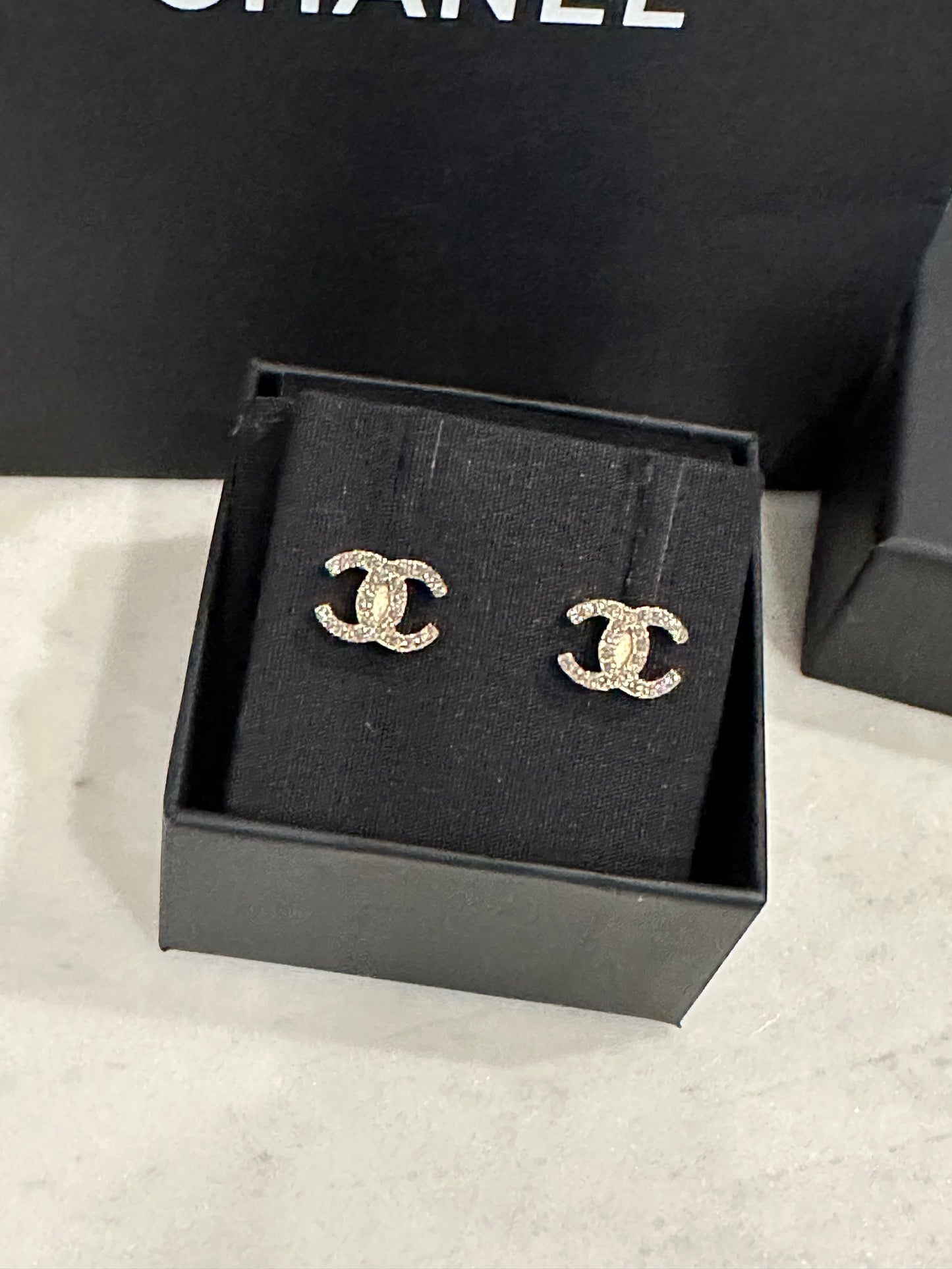 Chanel crystal CC stud earrings