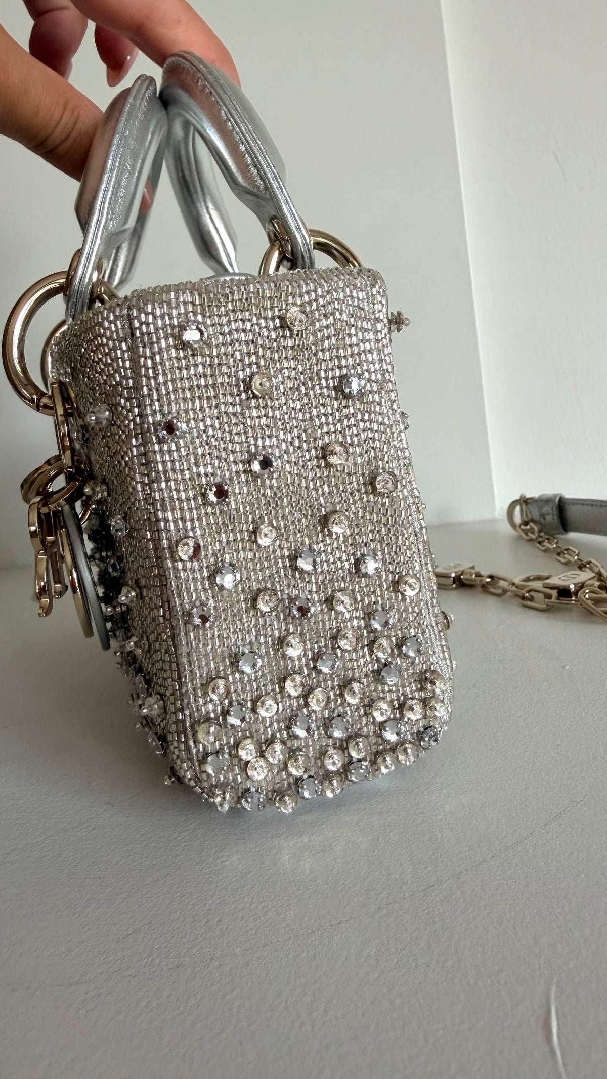 Christian Dior Metallic Lambskin Crystal Beaded Micro Lady D-Joy