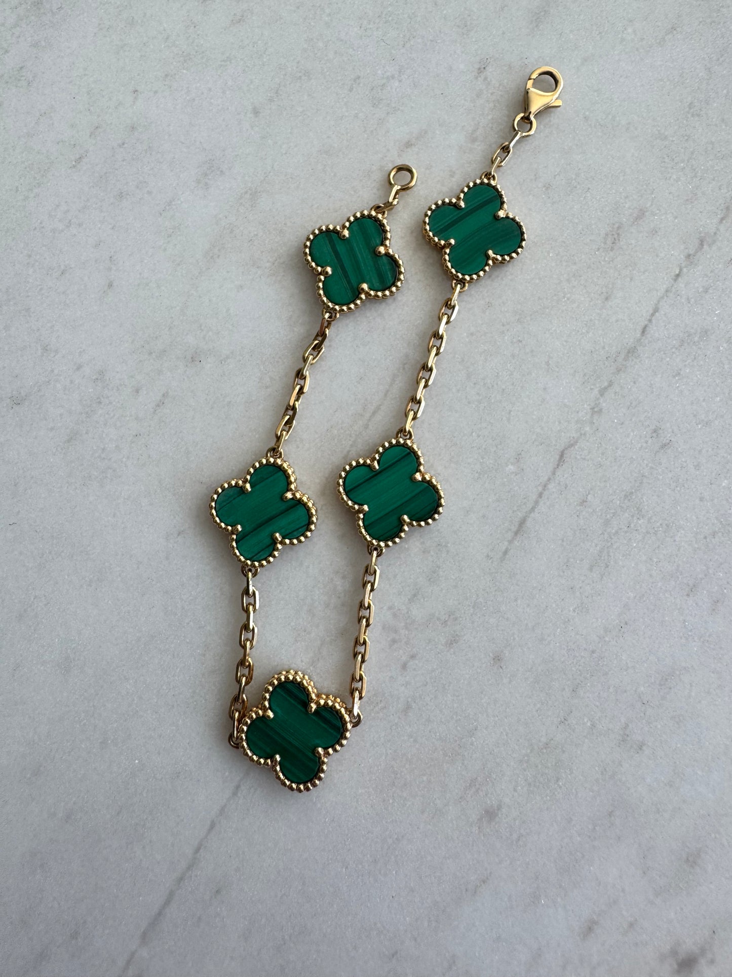 Van Cleef & Arpels Vintage Alhambra 5 Motif Bracelet, Malachite