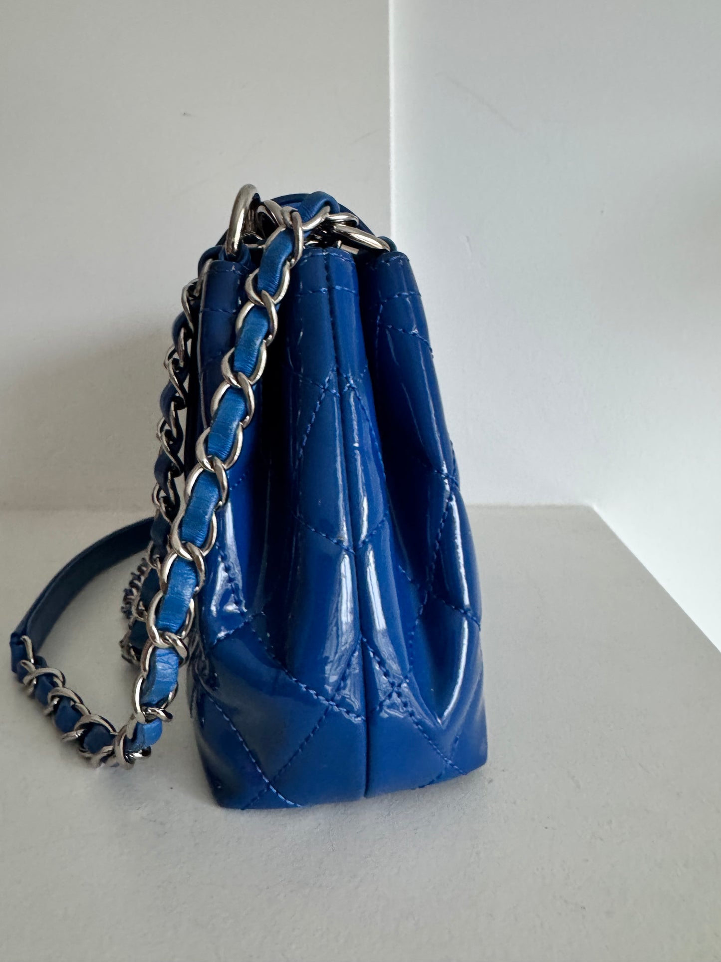 Chanel Blue Patent Leather Medium Accordion Shoulder