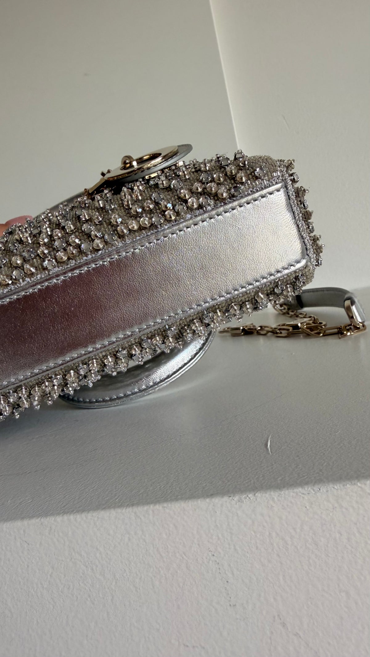 Christian Dior Metallic Lambskin Crystal Beaded Micro Lady D-Joy
