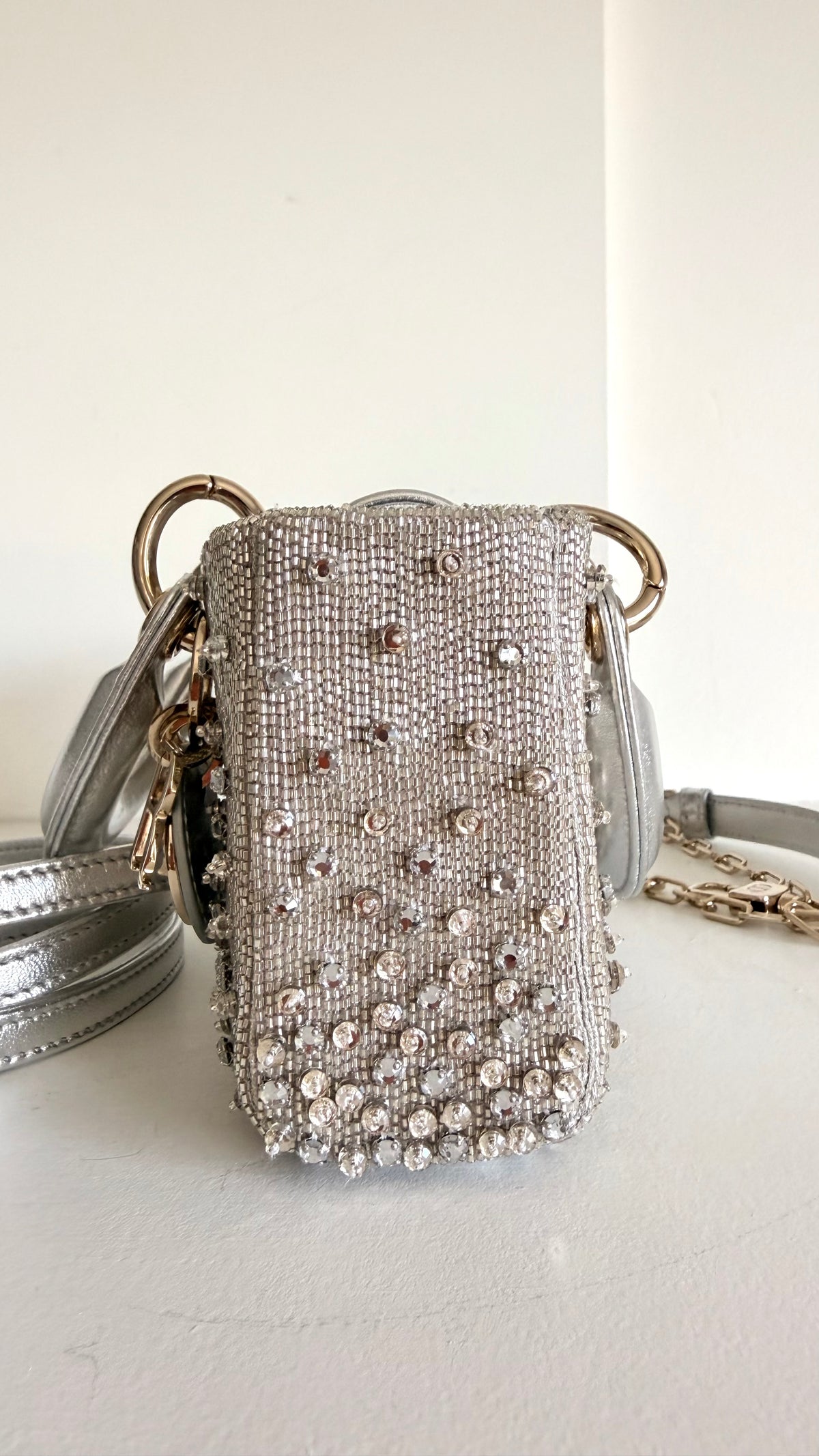 Christian Dior Metallic Lambskin Crystal Beaded Micro Lady D-Joy