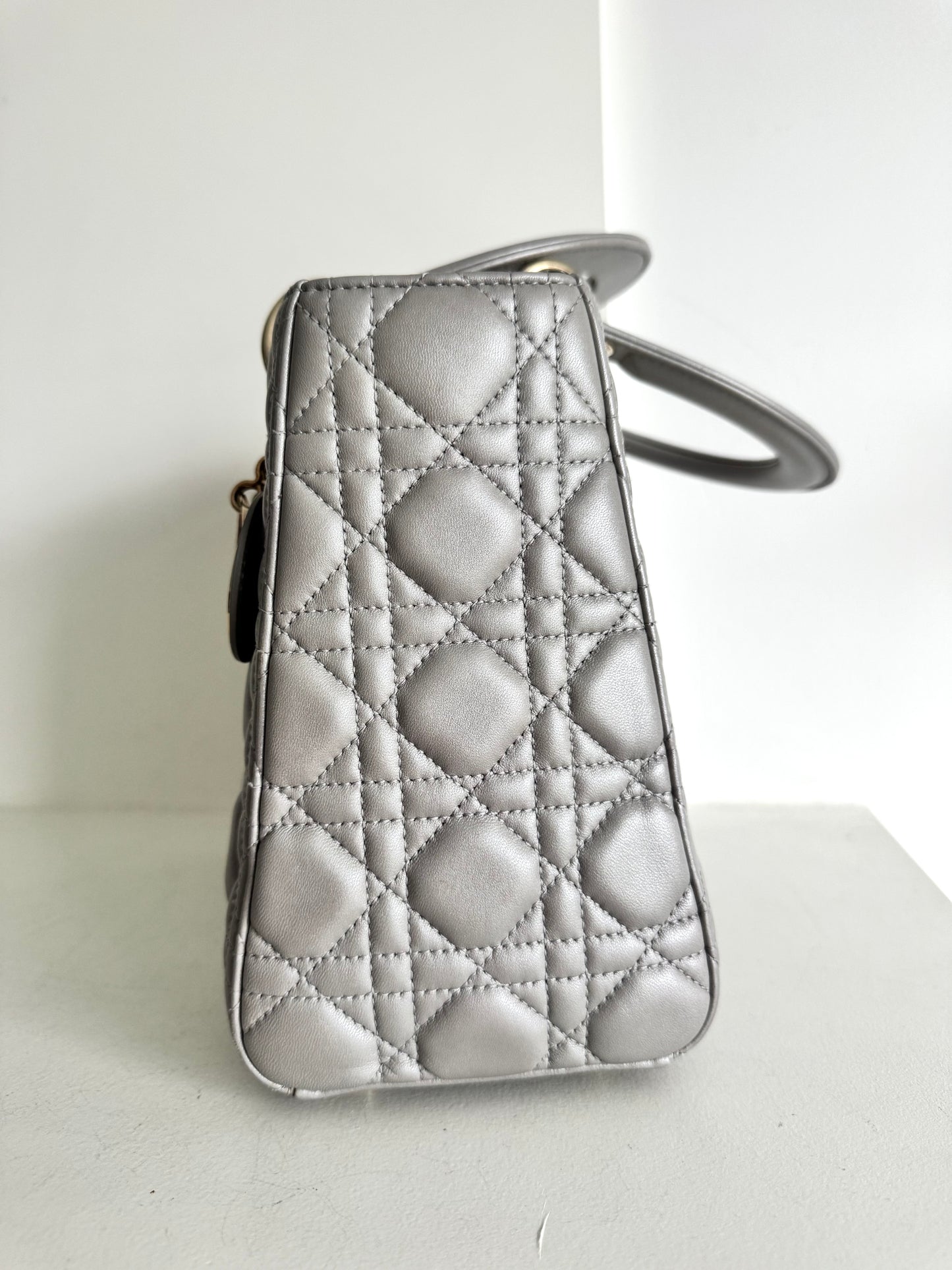 Christian Dior medium Lady, grey with signature Cannage stitching