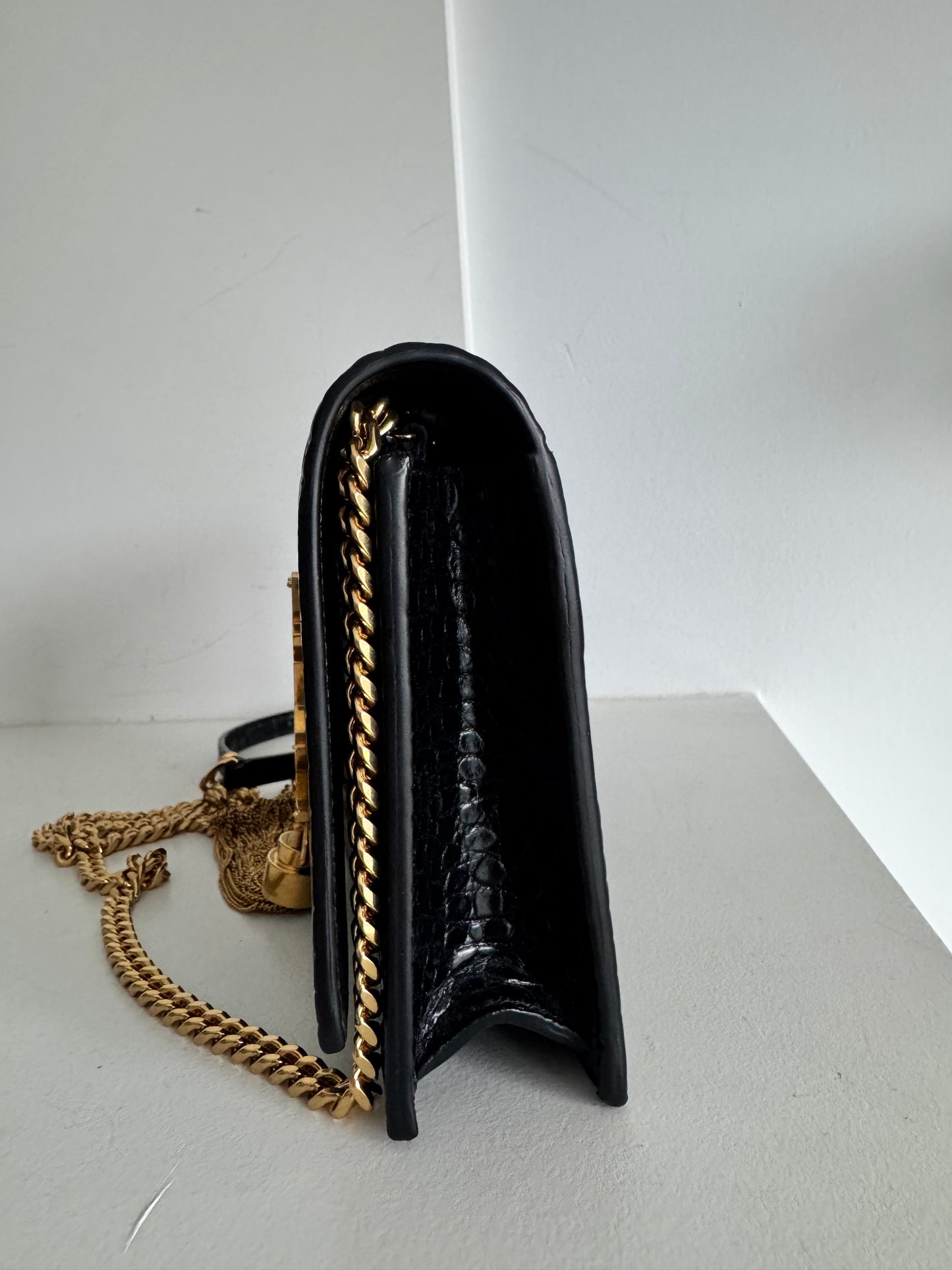 Saint Laurent Kate Wallet On Chain Croc Embossed bag