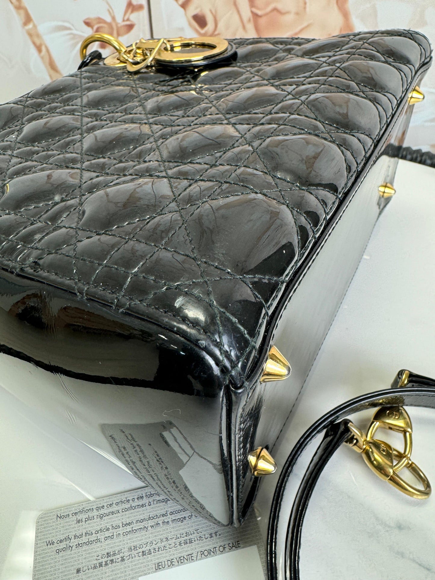 Christian Dior Patent Cannage Medium Lady Dior Black