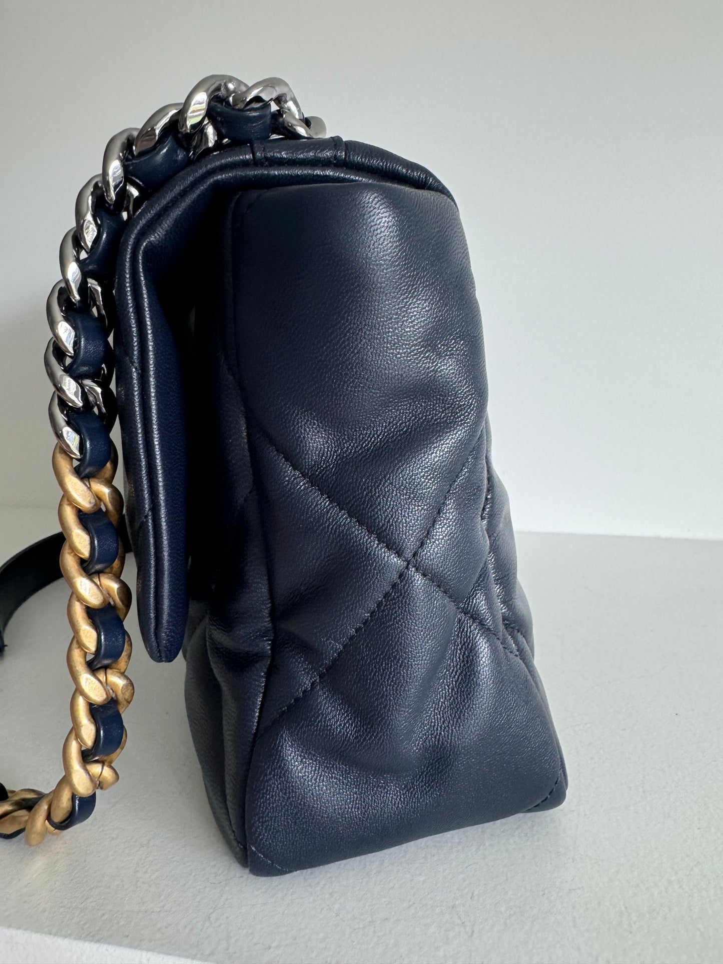 Chanel Navy Quilted goatskin Medium Chanel 19 Flap Bag Mixed Hardware