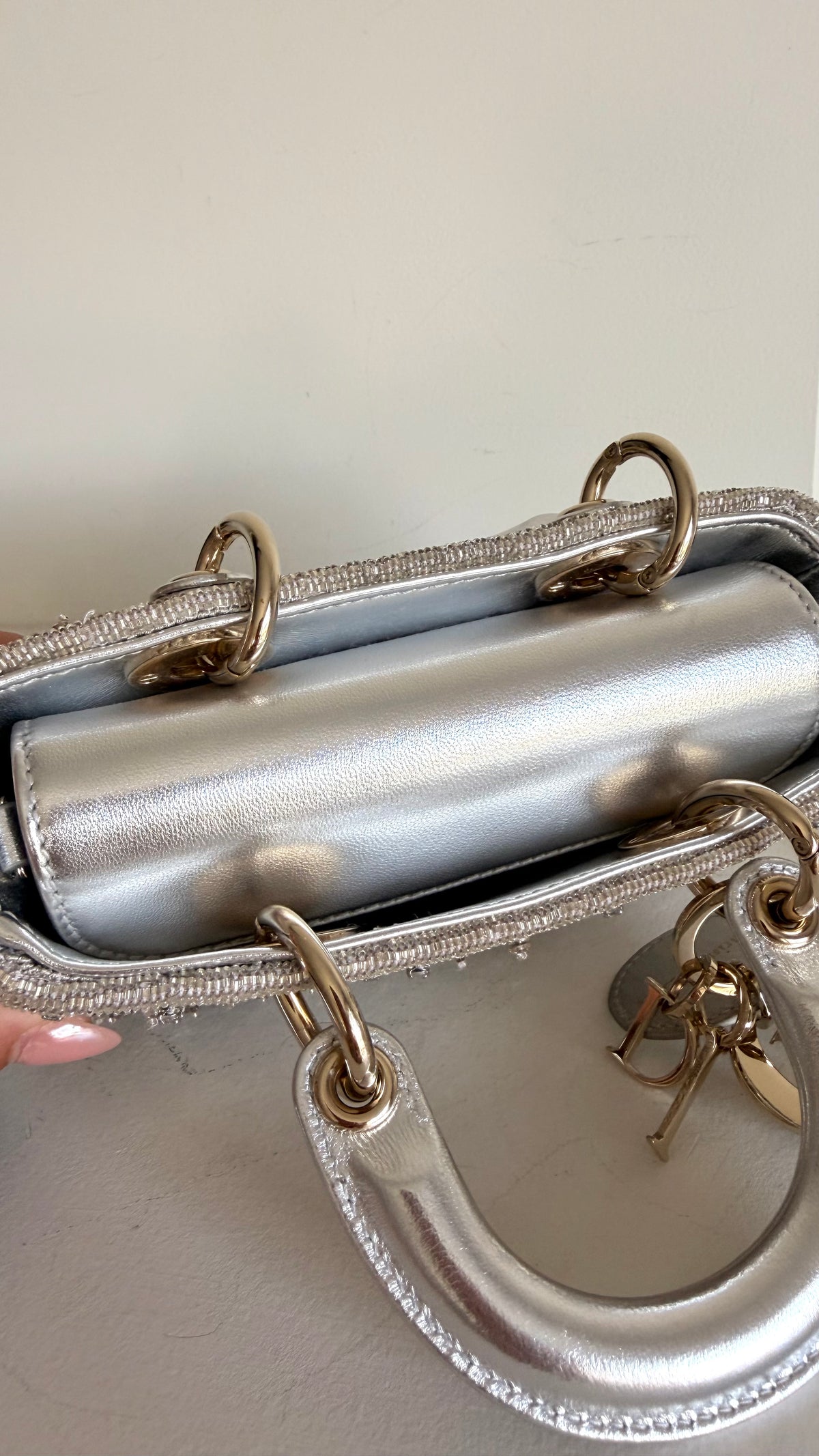 Christian Dior Metallic Lambskin Crystal Beaded Micro Lady D-Joy