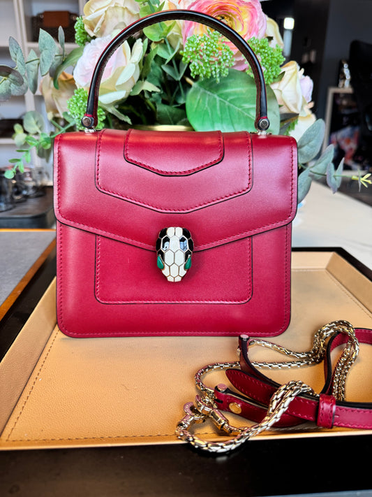 Bvlgari Calfskin Serpenti Forever Top Handle Red