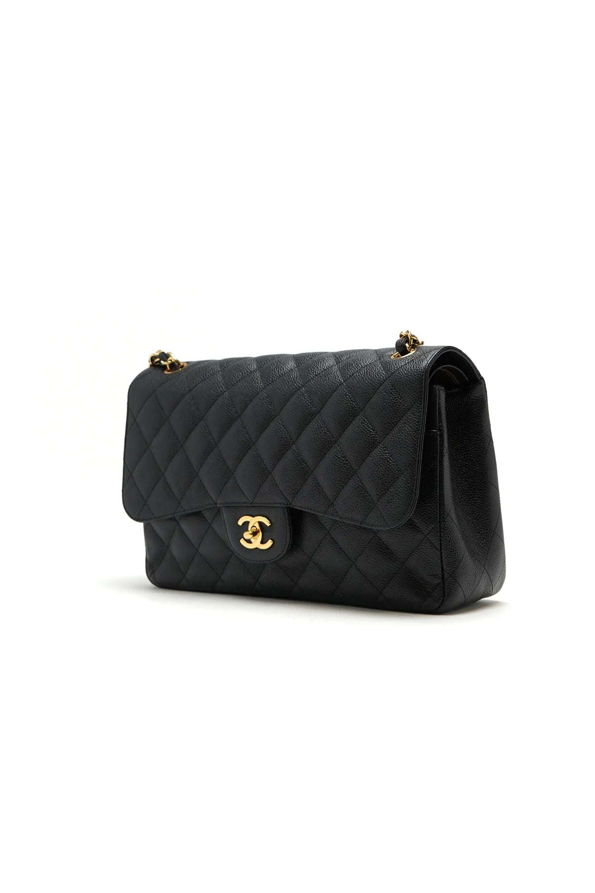 Chanel Caviar Quilted Jumbo Double Flap Black and gold