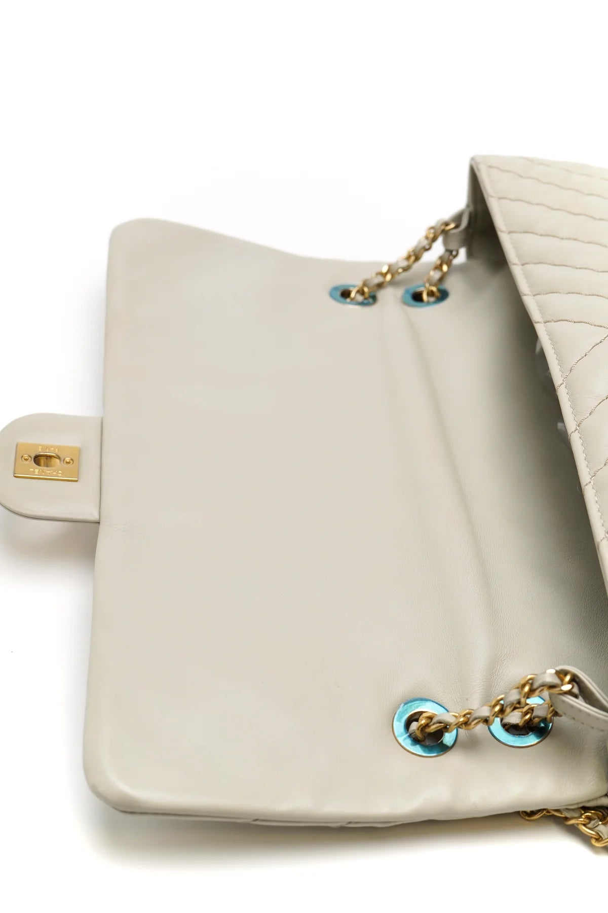 Chanel Calfskin Chevron Quilted Medium Double Flap Grey