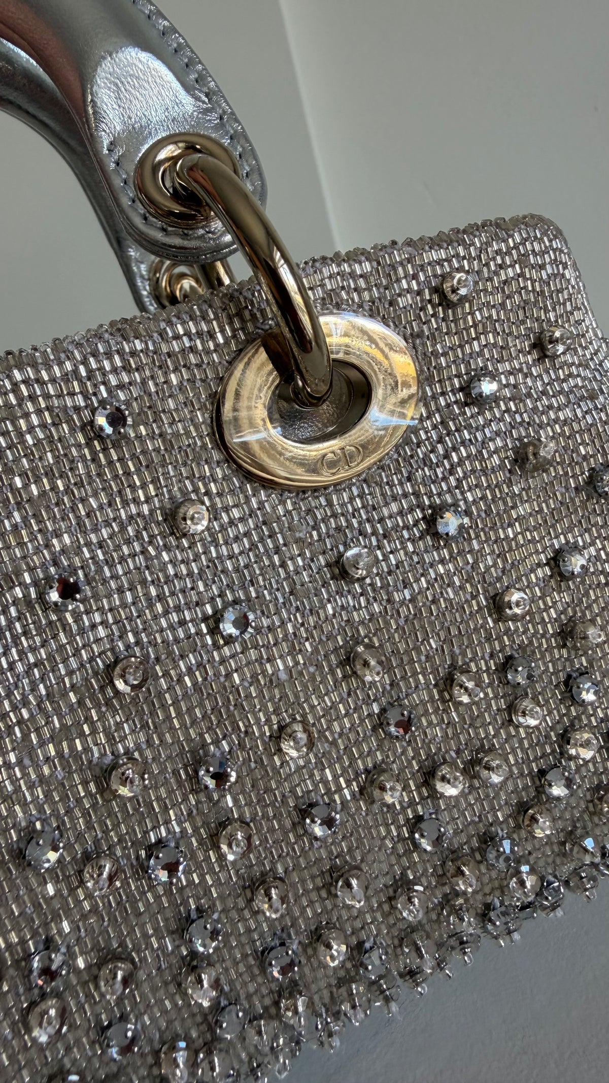 Christian Dior Metallic Lambskin Crystal Beaded Micro Lady D-Joy