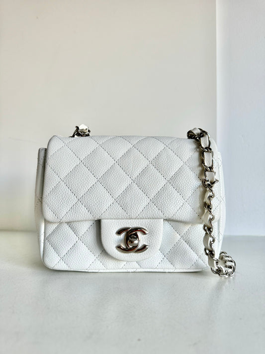 Chanel Classic Caviar Mini Square Flap Bag, white