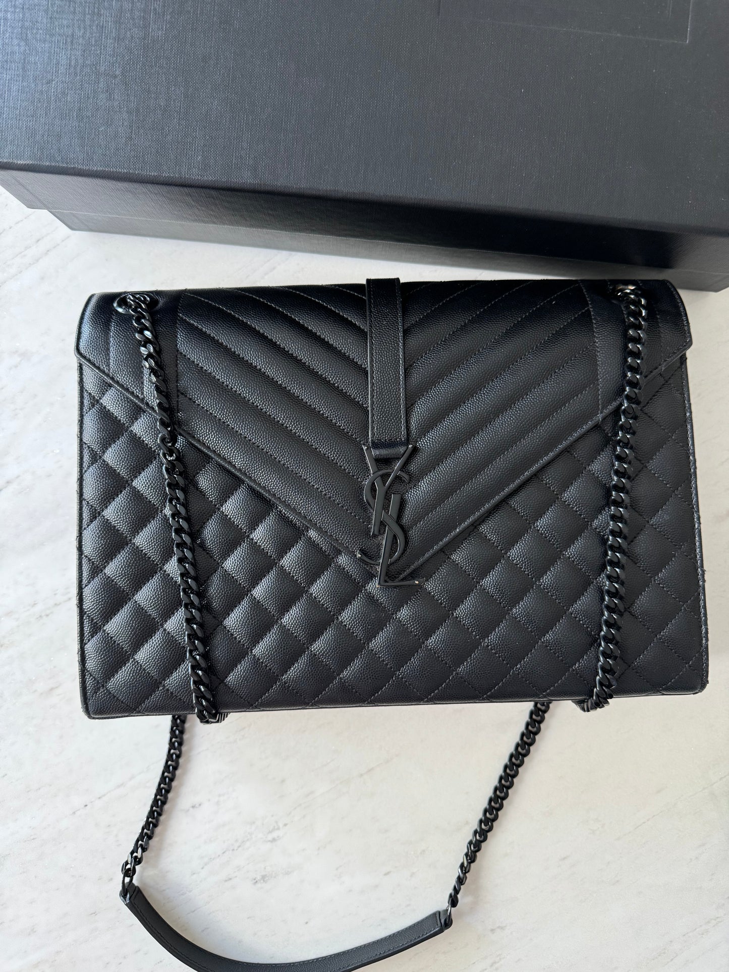 Saint Laurent Grain De Poudre Large Monogram Bag , Black on Black