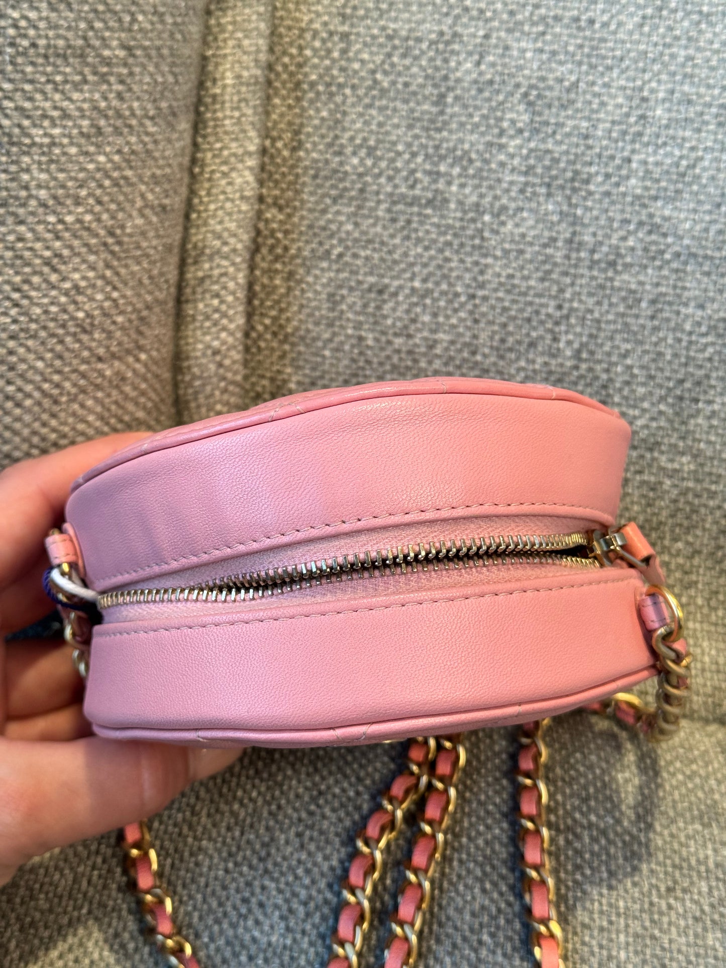 Chanel round mini Lambskin bag, pink