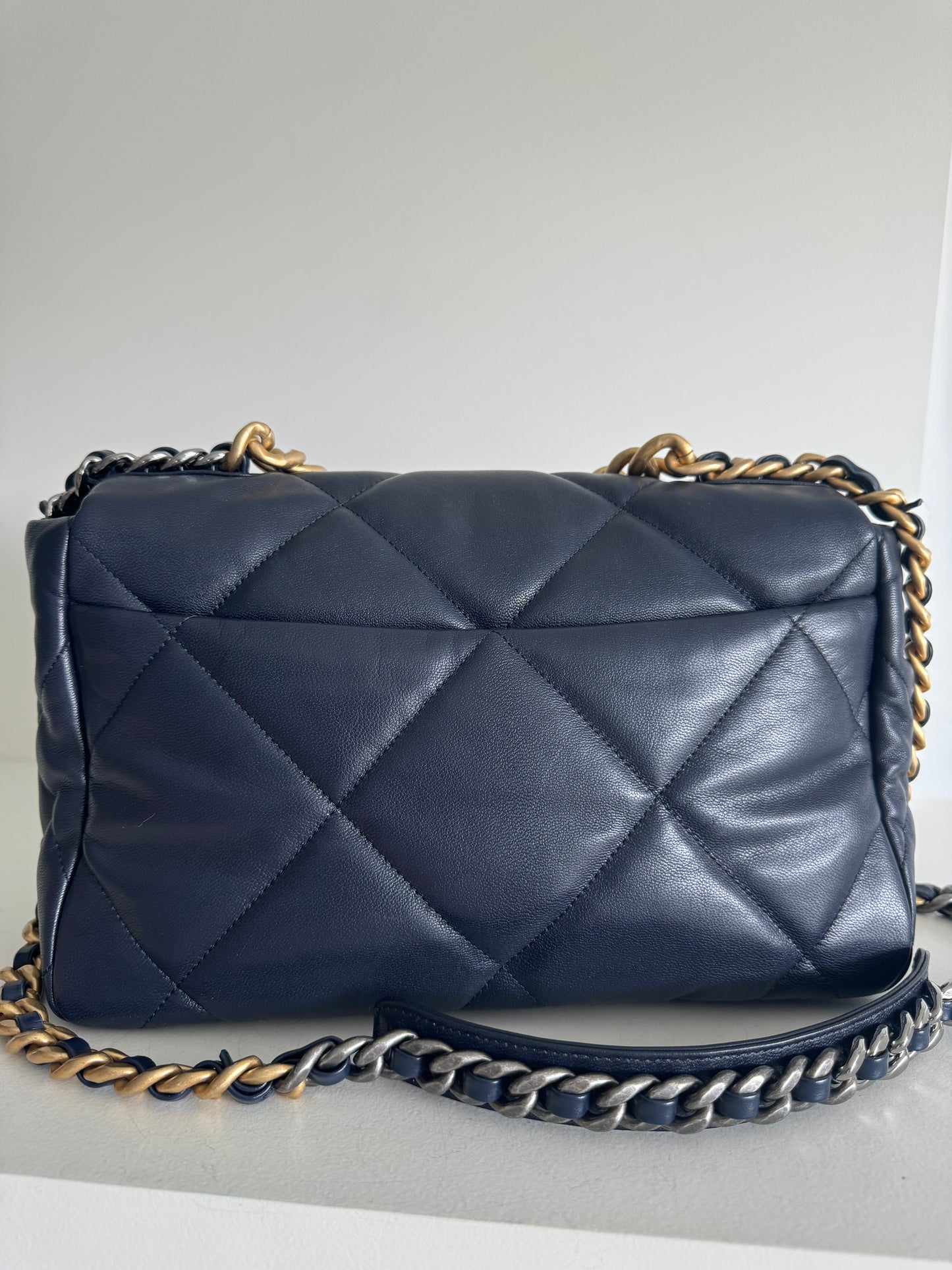 Chanel Navy Quilted goatskin Medium Chanel 19 Flap Bag Mixed Hardware