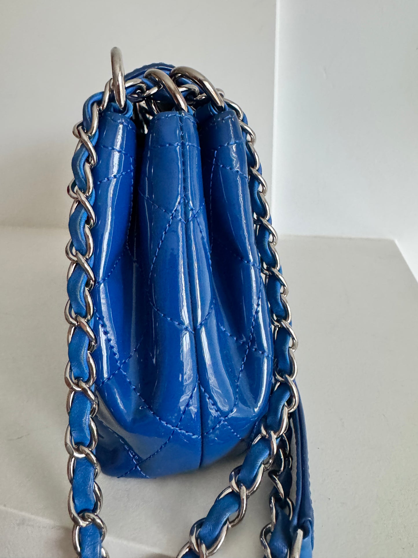 Chanel Blue Patent Leather Medium Accordion Shoulder