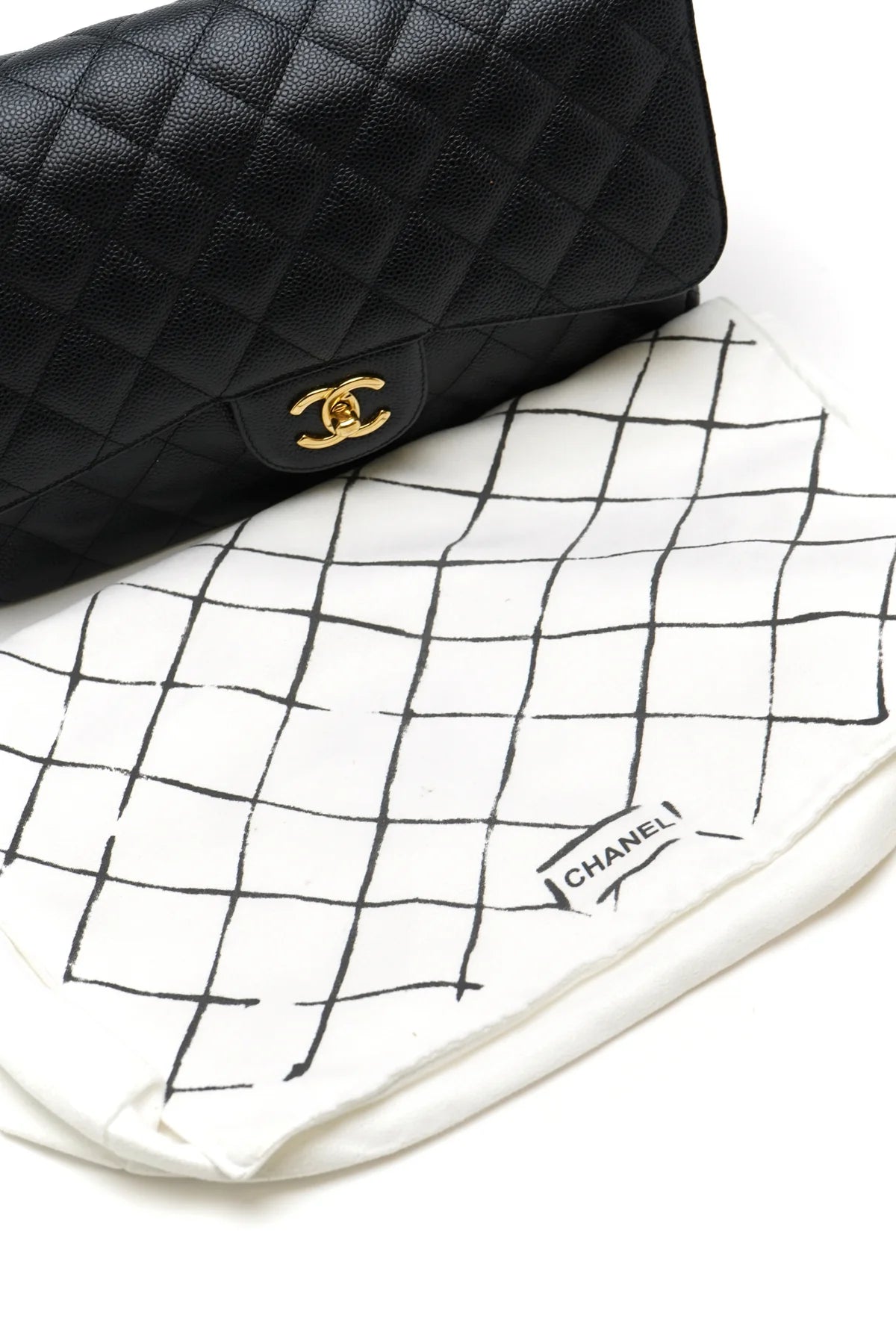 Chanel Caviar Quilted Jumbo Double Flap Black and gold