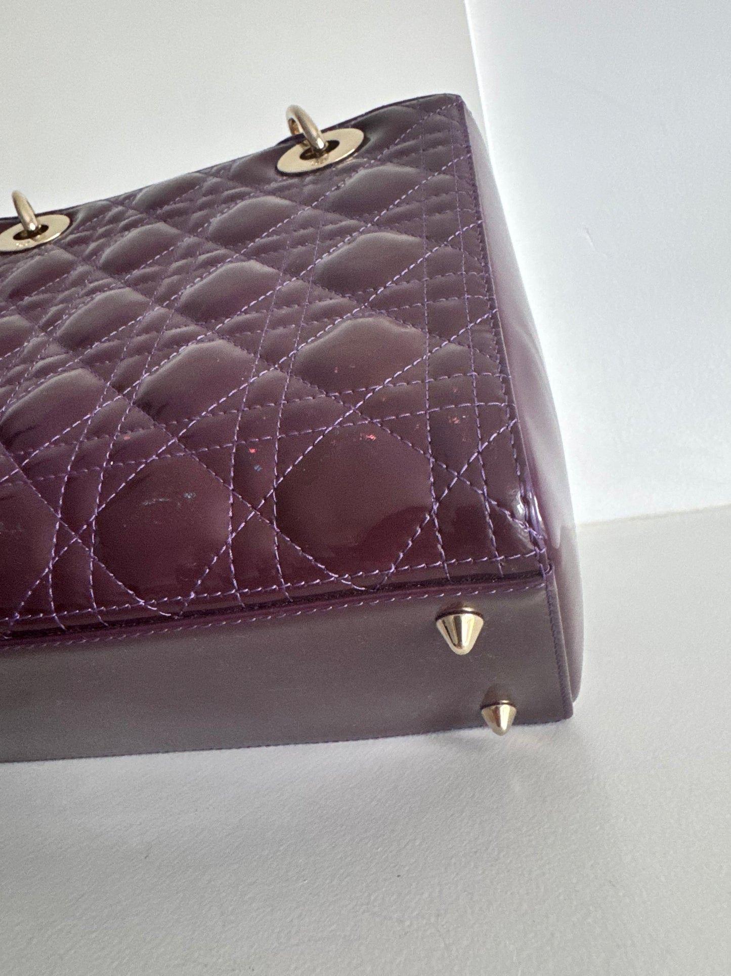 Christian Dior medium Lady, dark purple with signature Cannage stitching