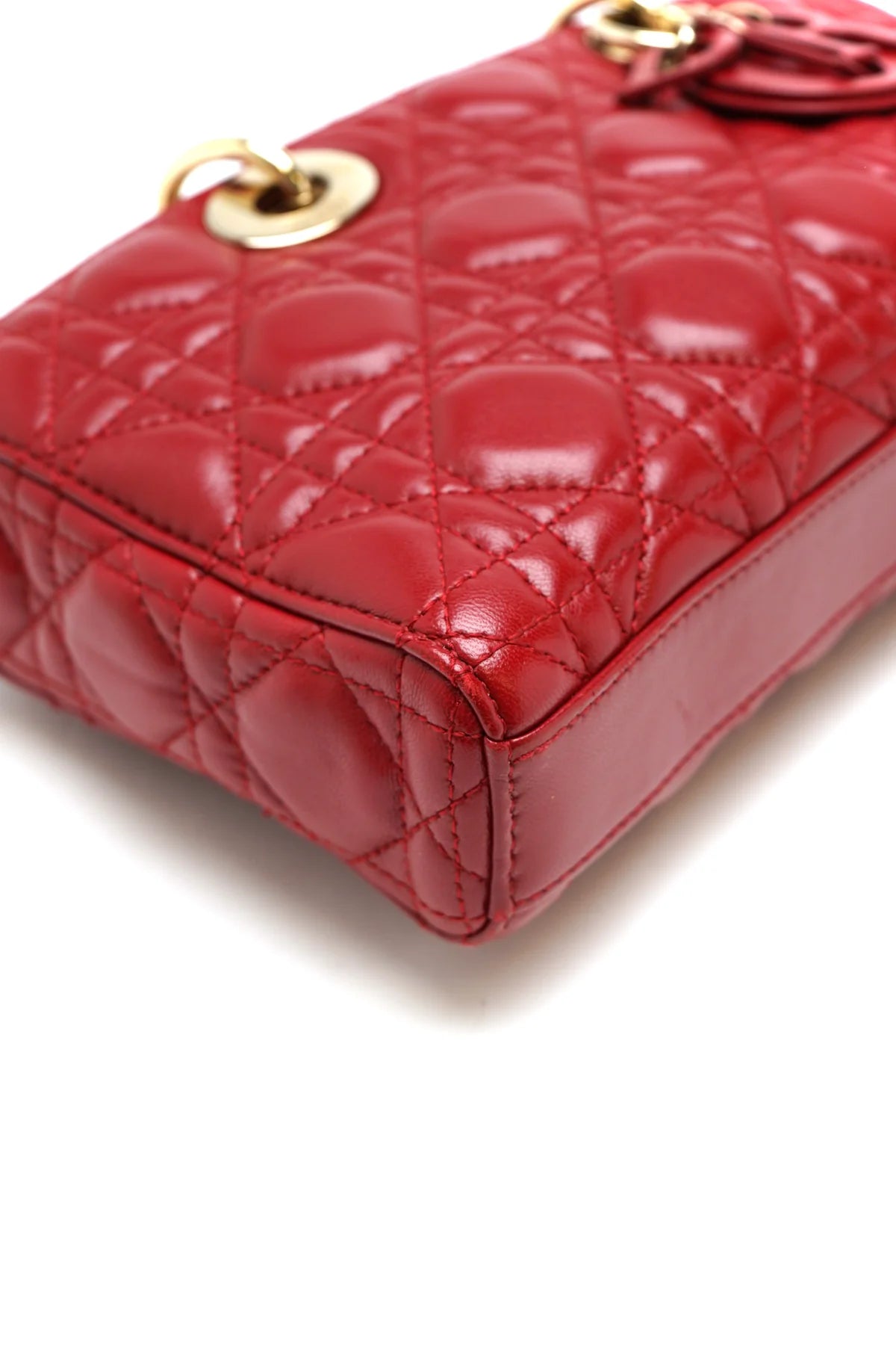 Christian Dior Lambskin Cannage Medium Lady D-Joy Red