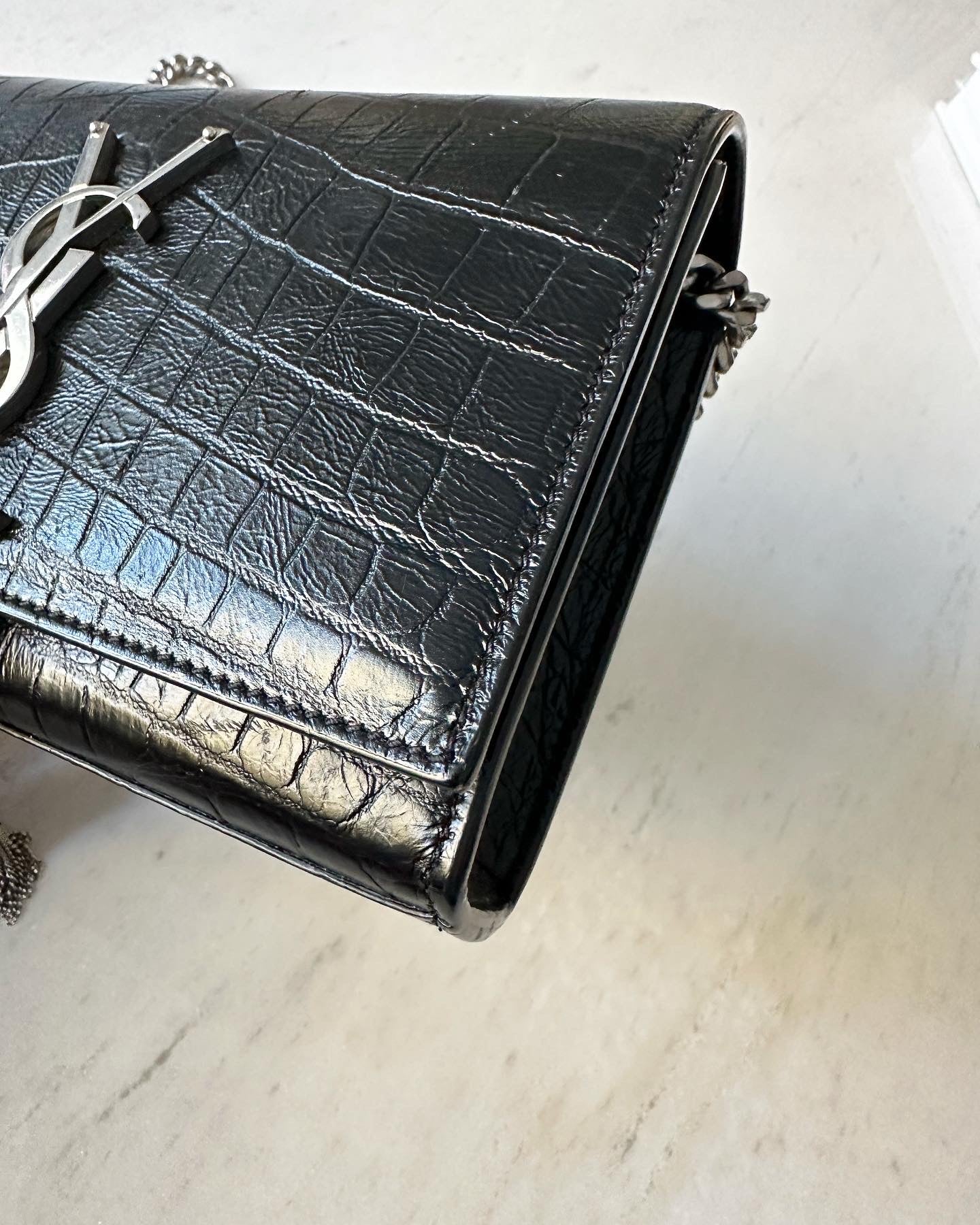 Saint Laurent Small Kate Croc Embossed bag