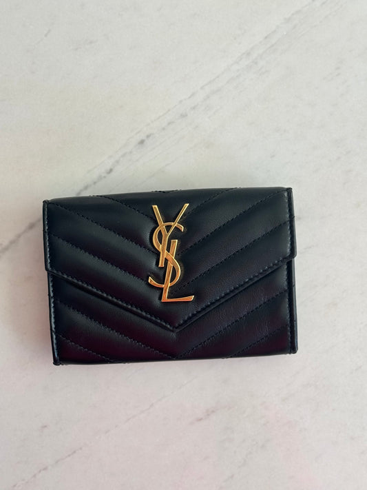 Saint Laurent Small Cassandre leather wallet, Black