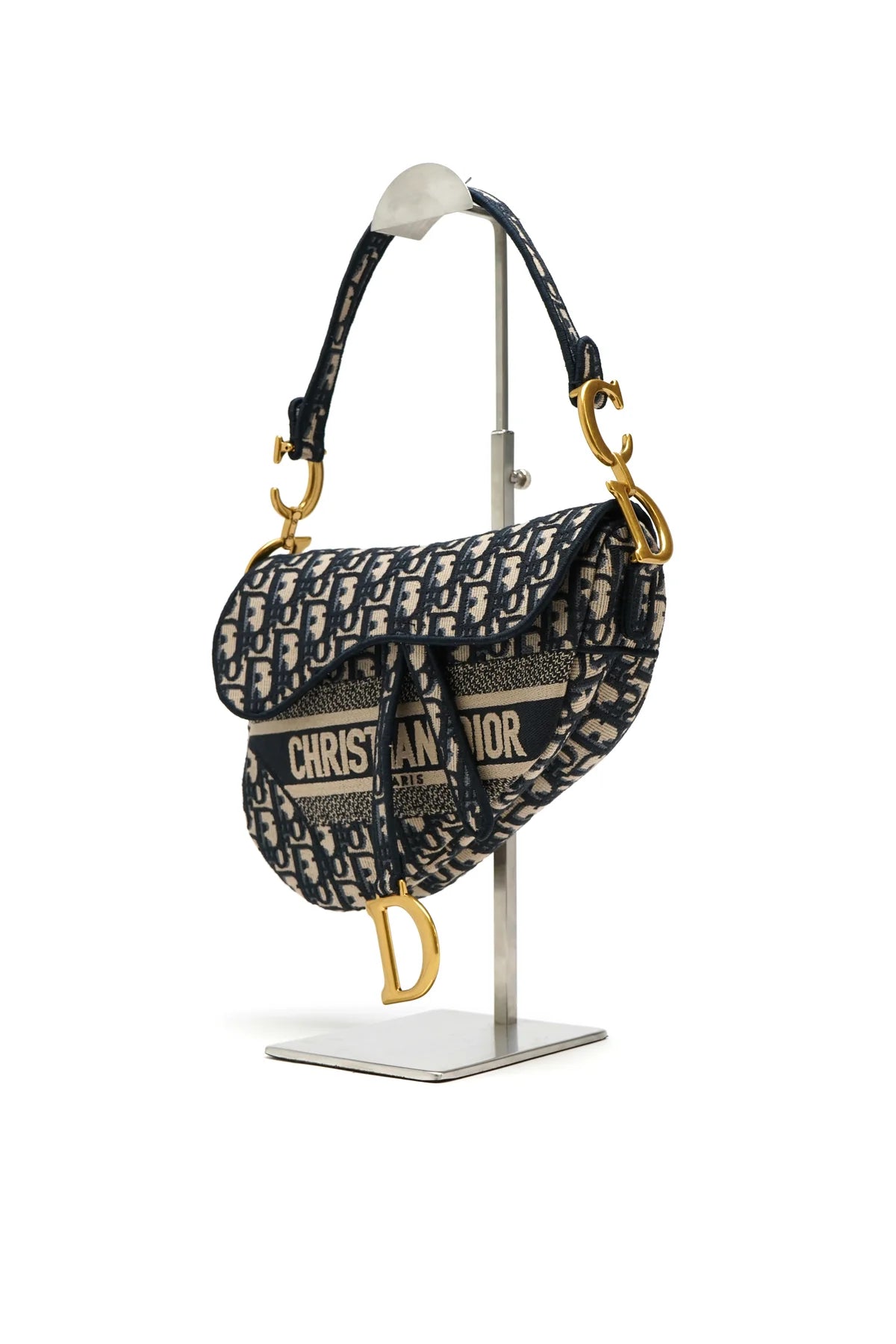 Christian Dior Oblique Embroidered Saddle Bag Blue with strap