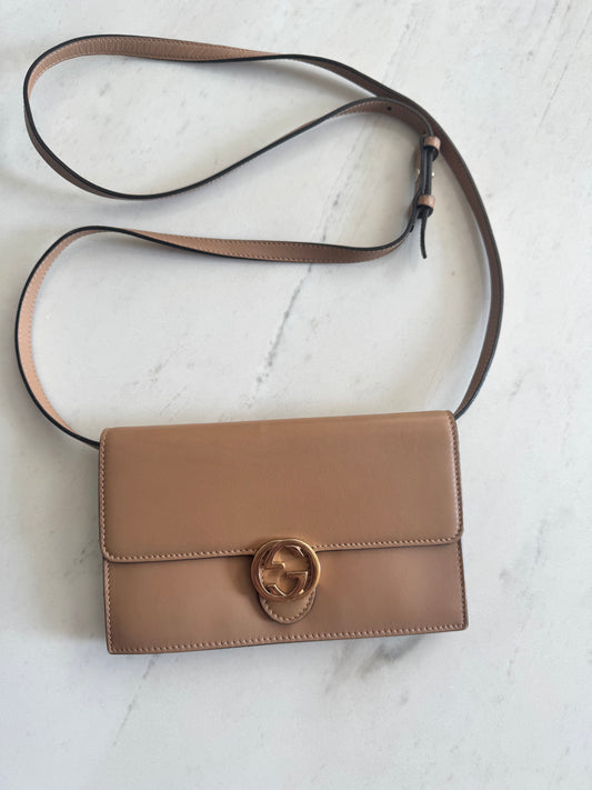 Gucci Beige Interlocking GG Crossbody Wallet on Strap