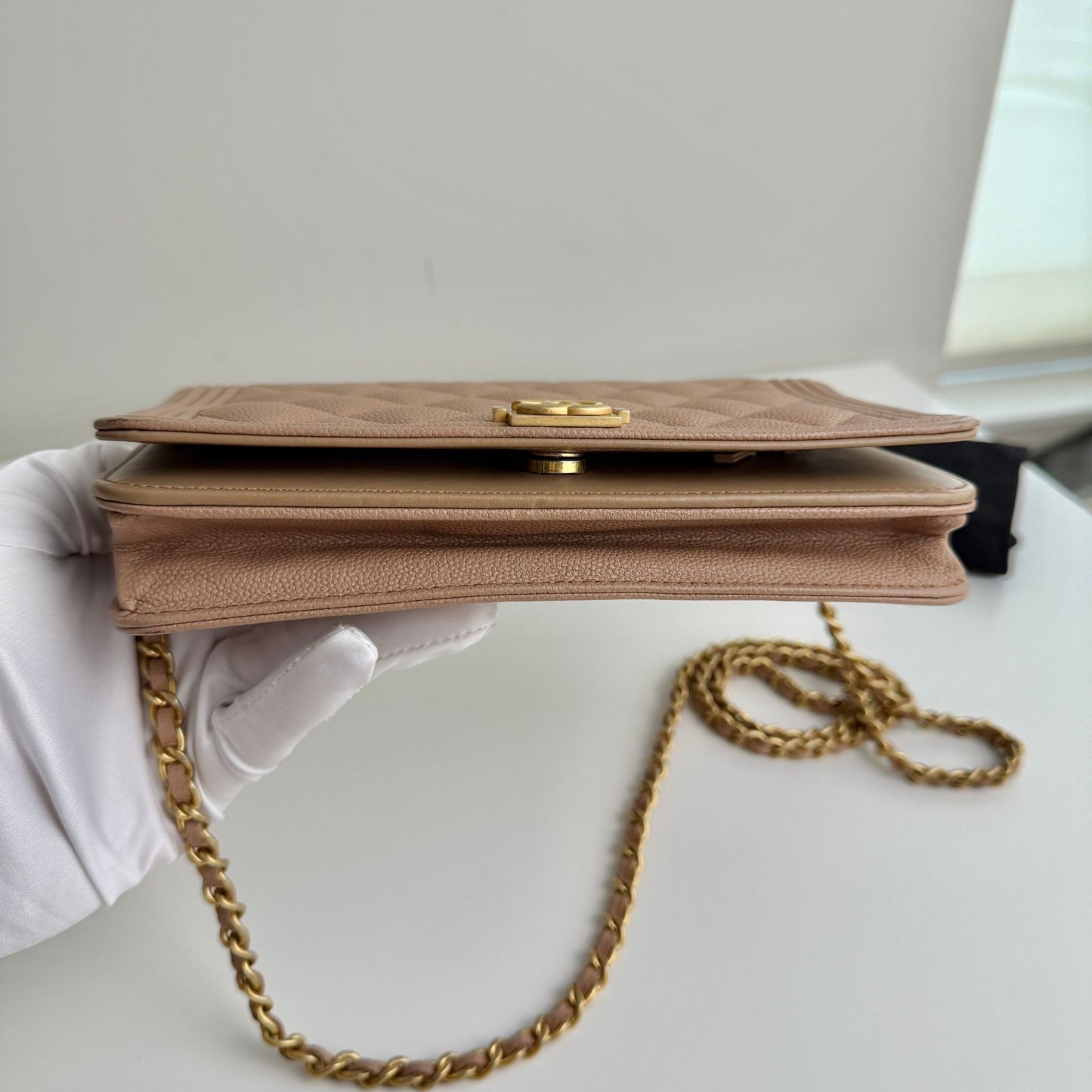 Chanel Dark Beige Boy Caviar WOC