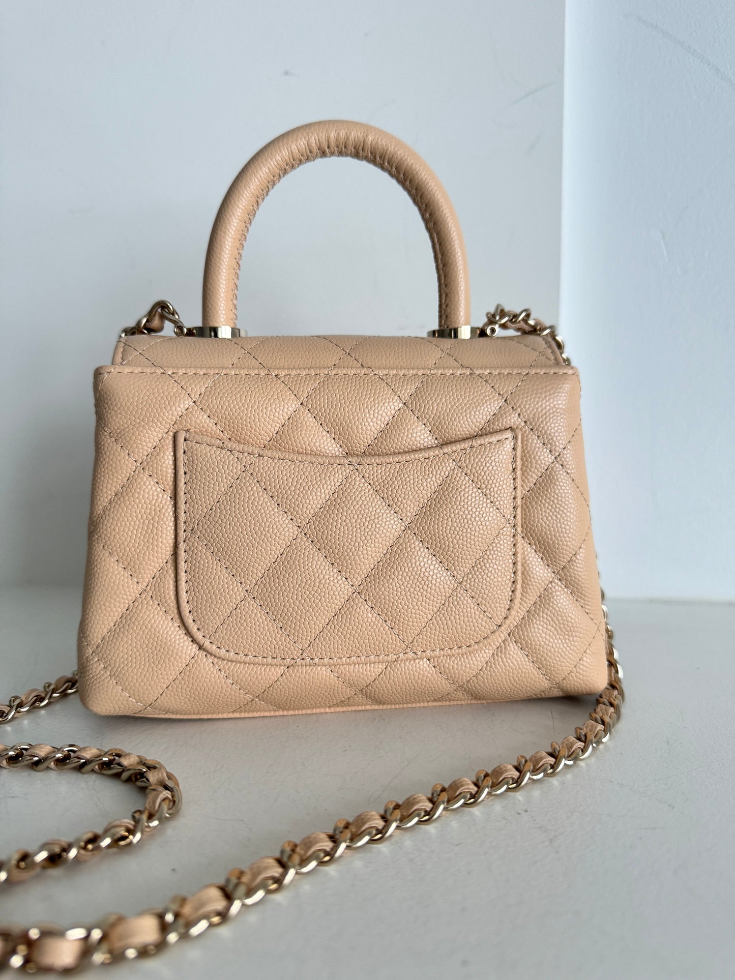 Chanel Mini Beige Caviar Coco Handle Bag 24k