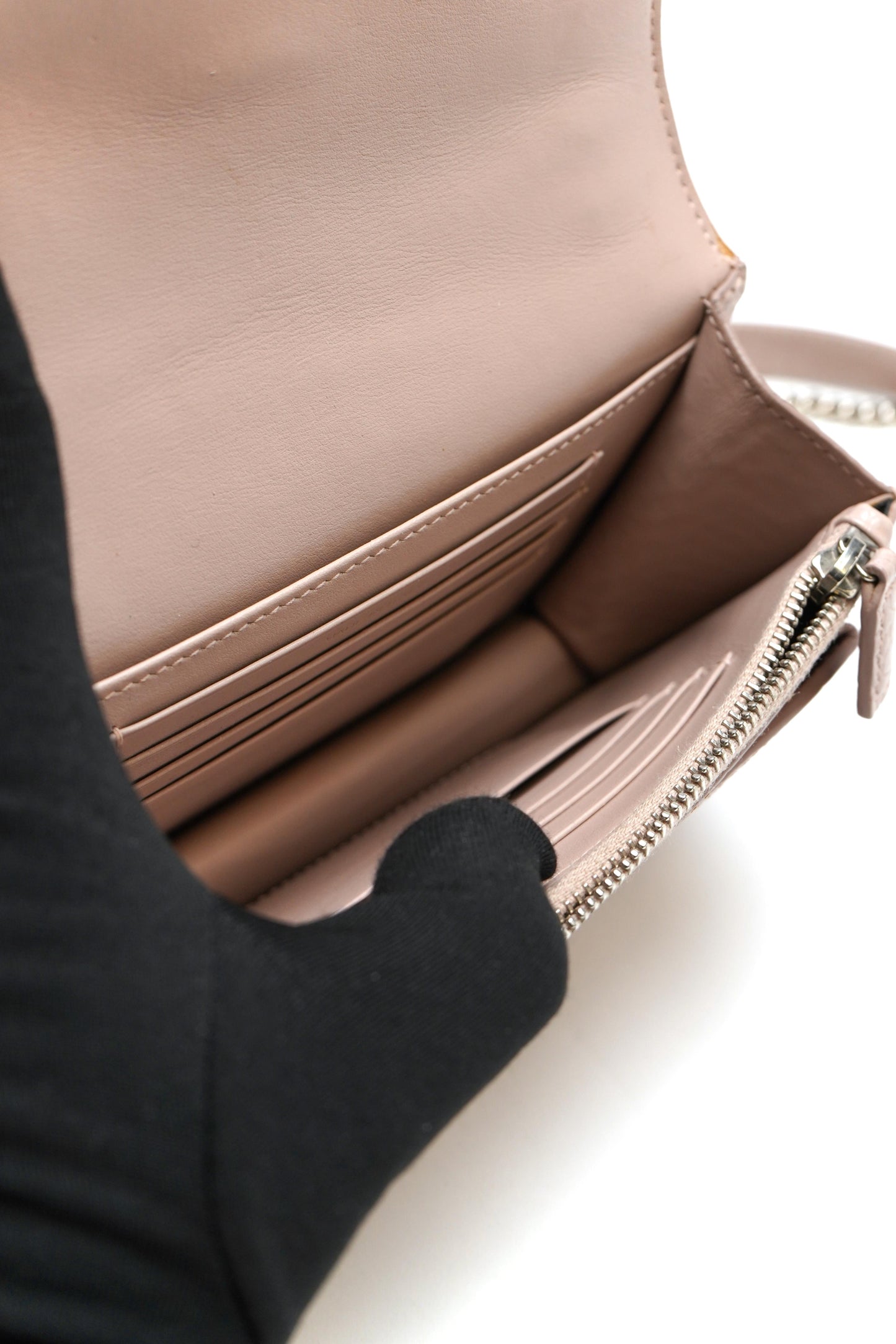 Saint Laurent Calfskin Crocodile Embossed Monogram Sunset Chain Wallet