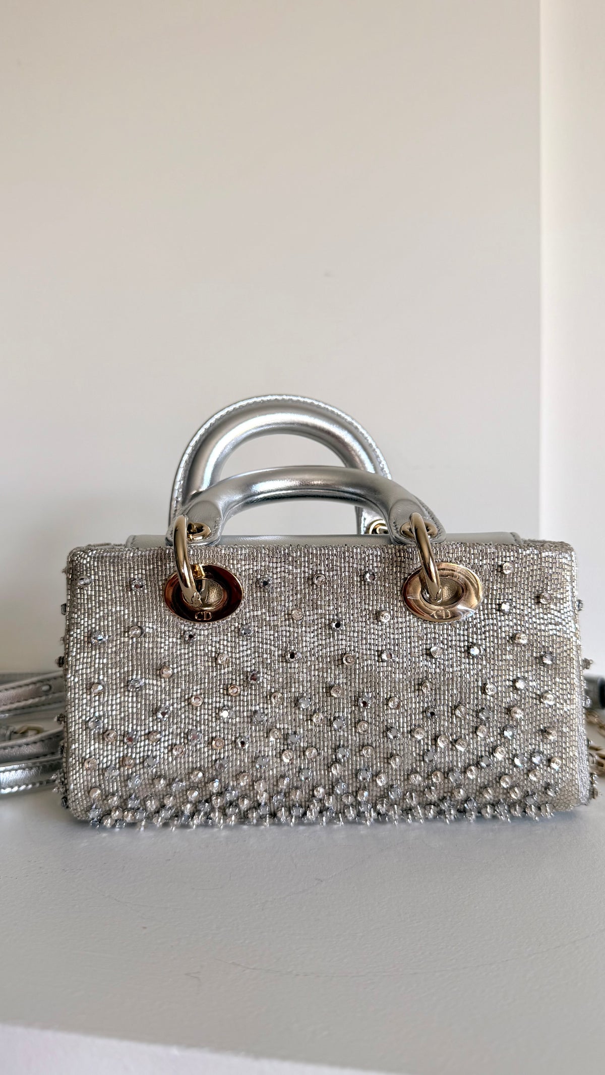 Christian Dior Metallic Lambskin Crystal Beaded Micro Lady D-Joy