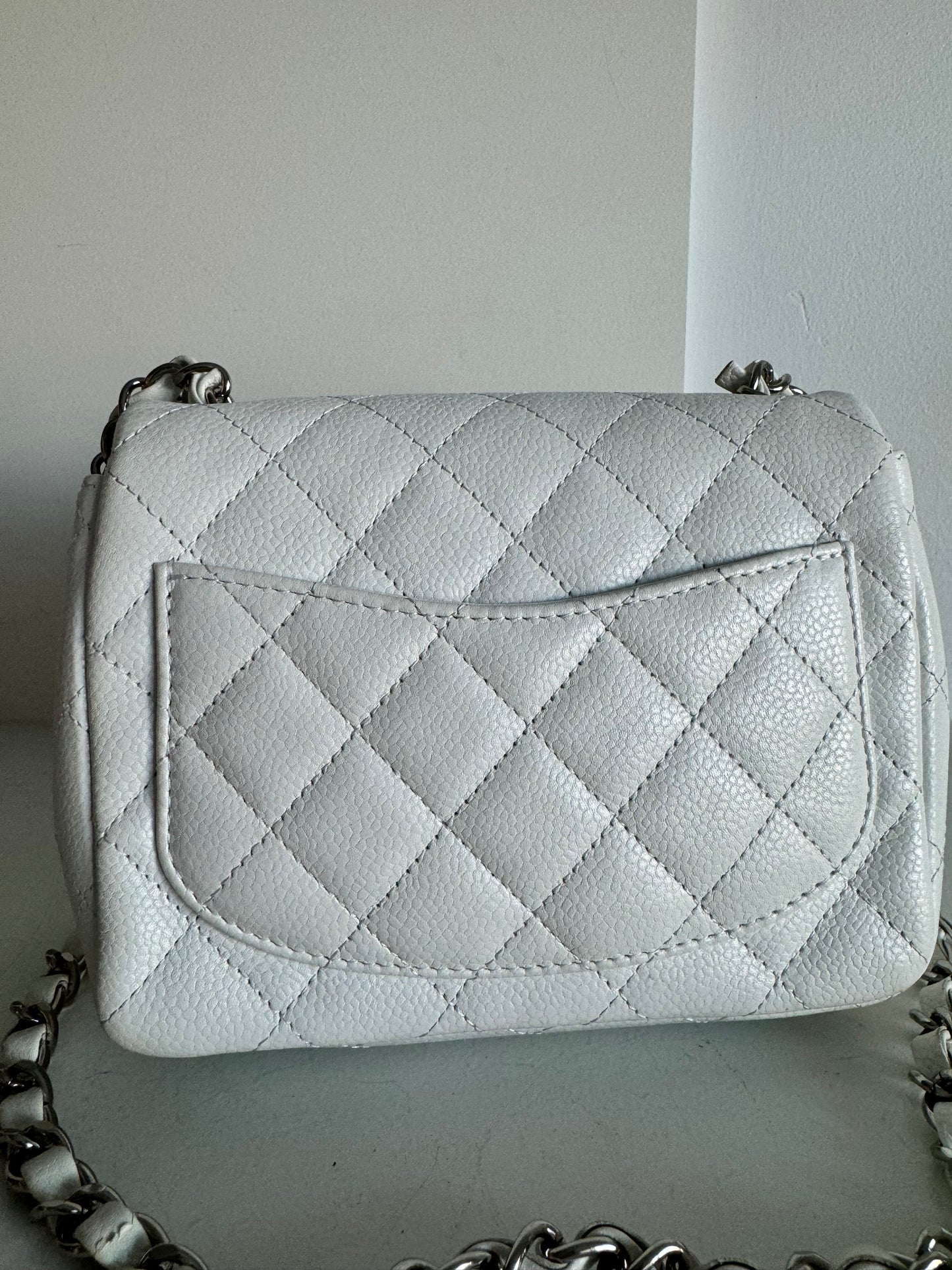 Chanel Classic Caviar Mini Square Flap Bag, white