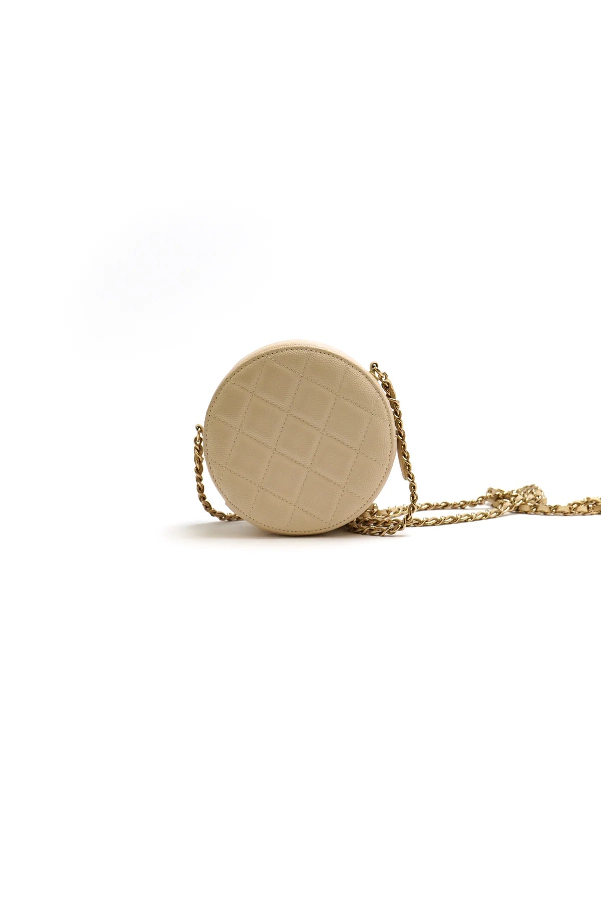 Chanel Caviar Quilted Round Clutch With Chain White