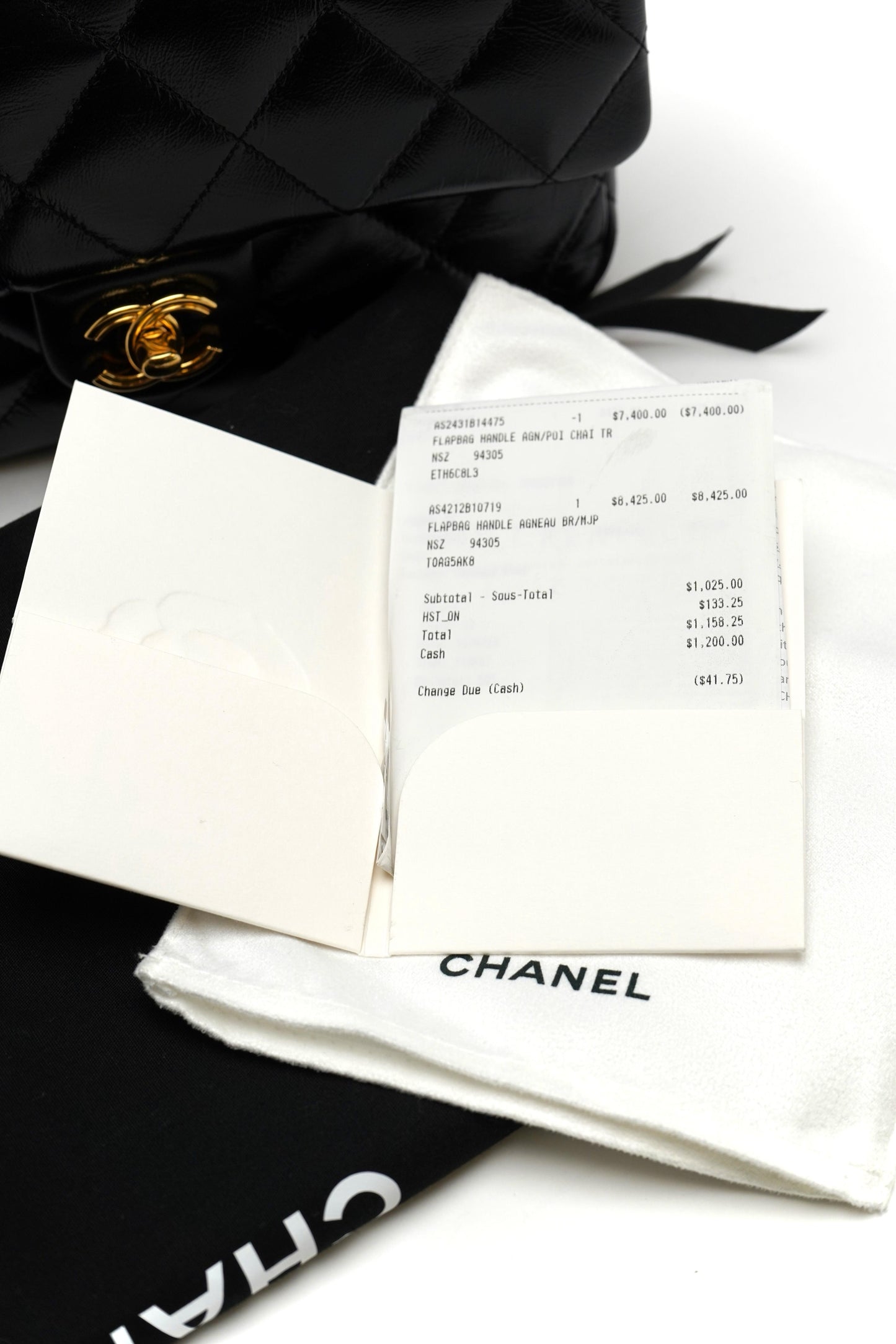 Chanel Medium Shiny Lambskin Quilted Golden Links Top Handle Flap Black