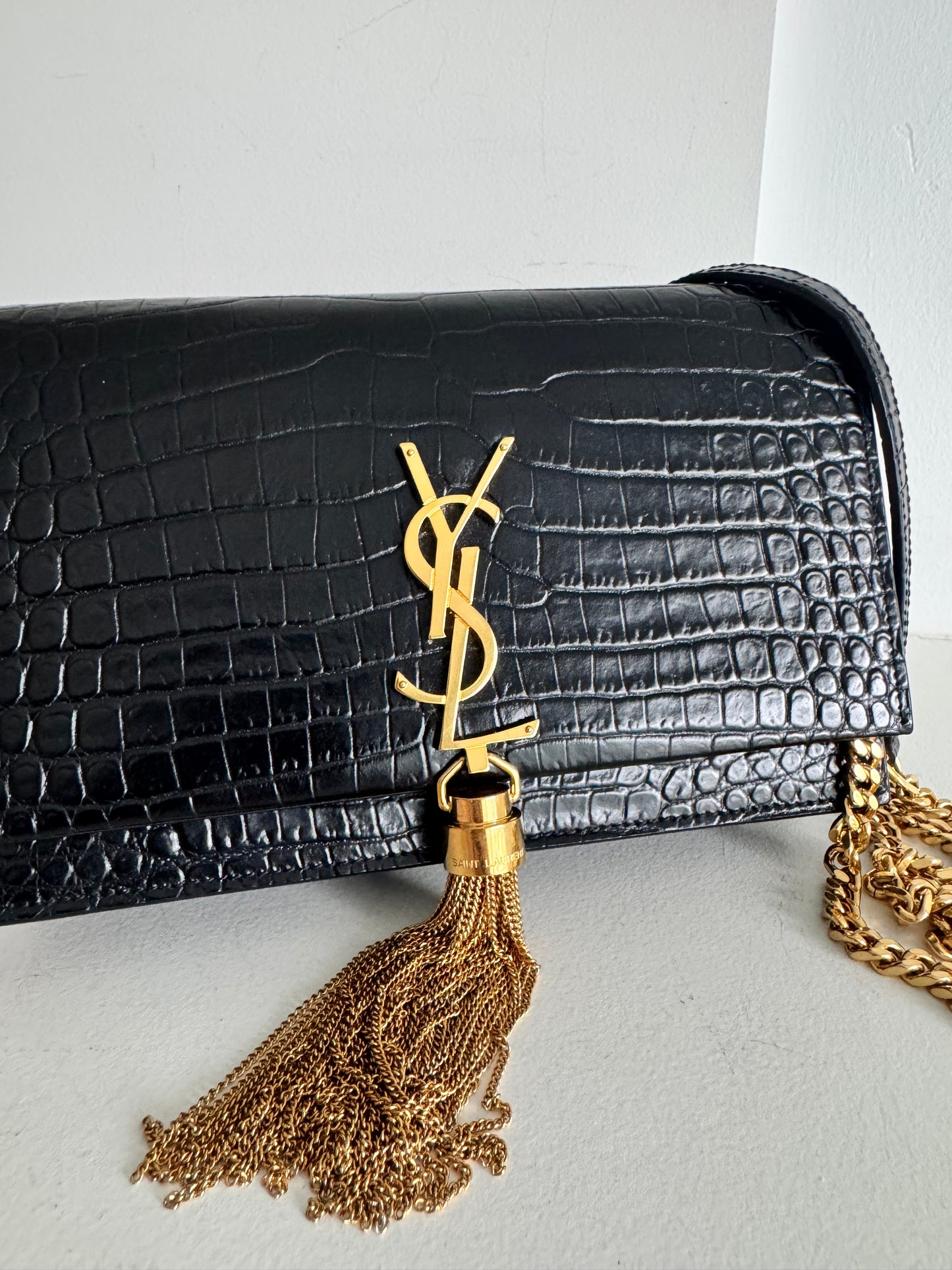 Saint Laurent Kate Wallet On Chain Croc Embossed bag