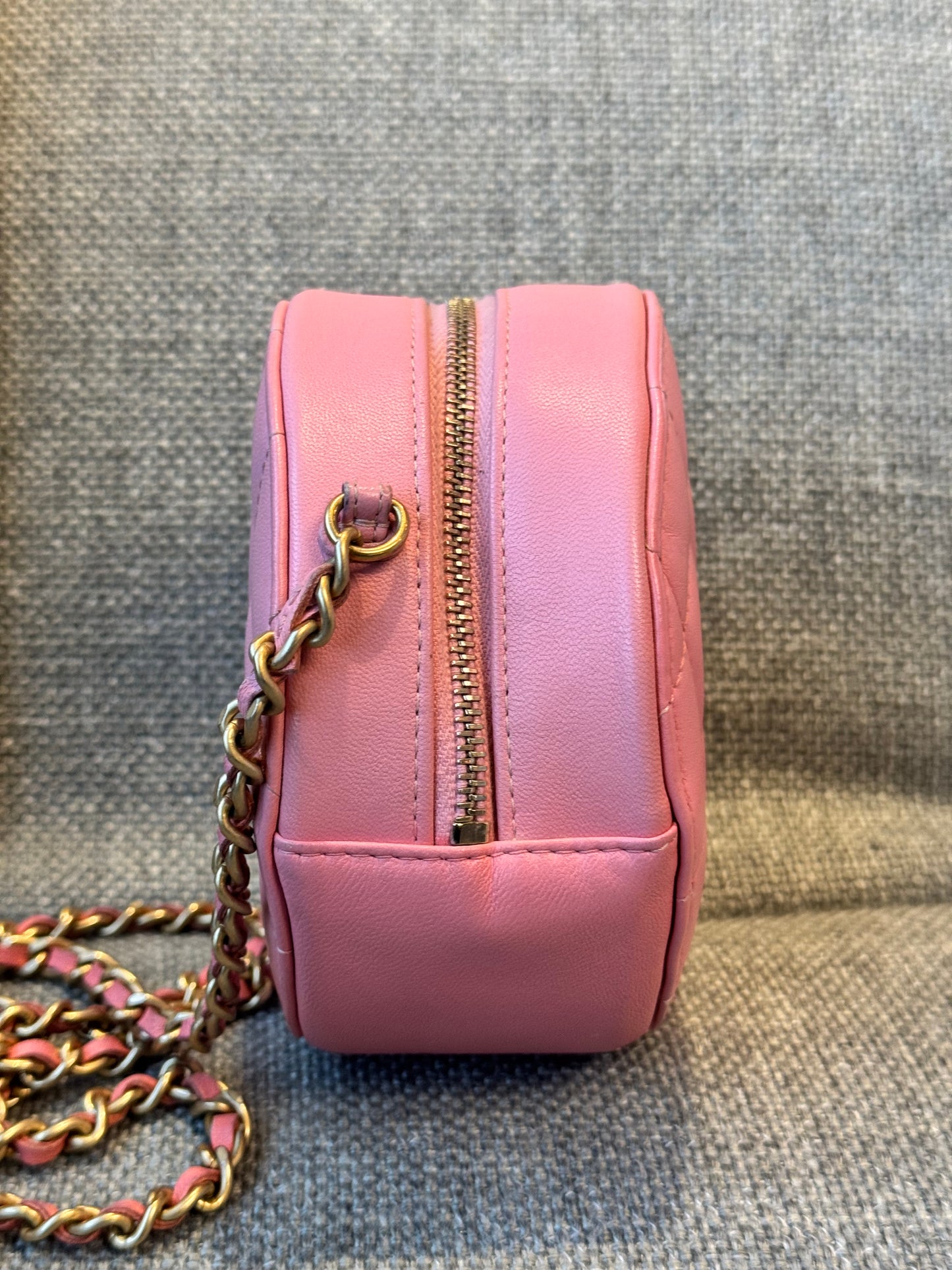 Chanel round mini Lambskin bag, pink