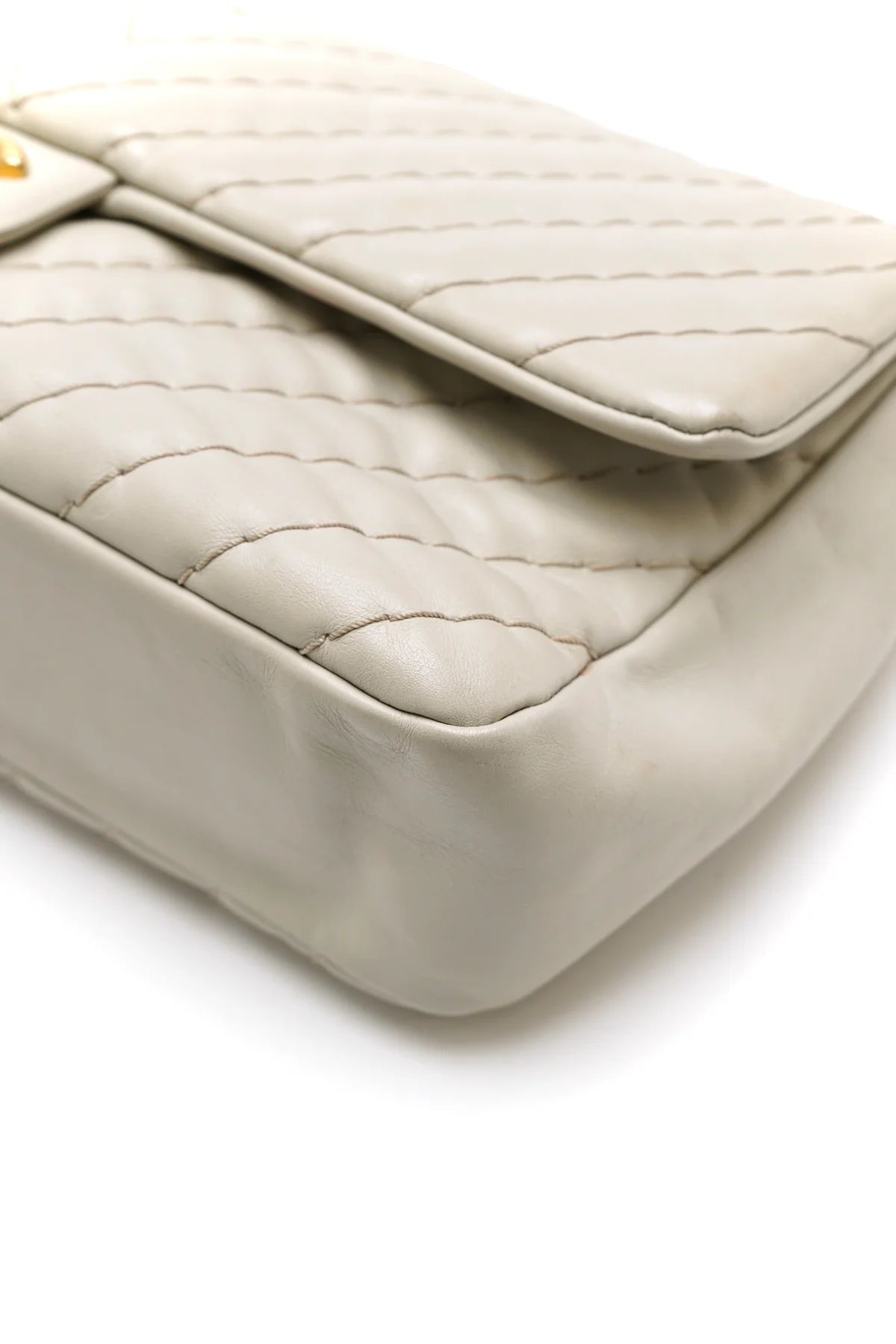 Chanel Calfskin Chevron Quilted Medium Double Flap Grey