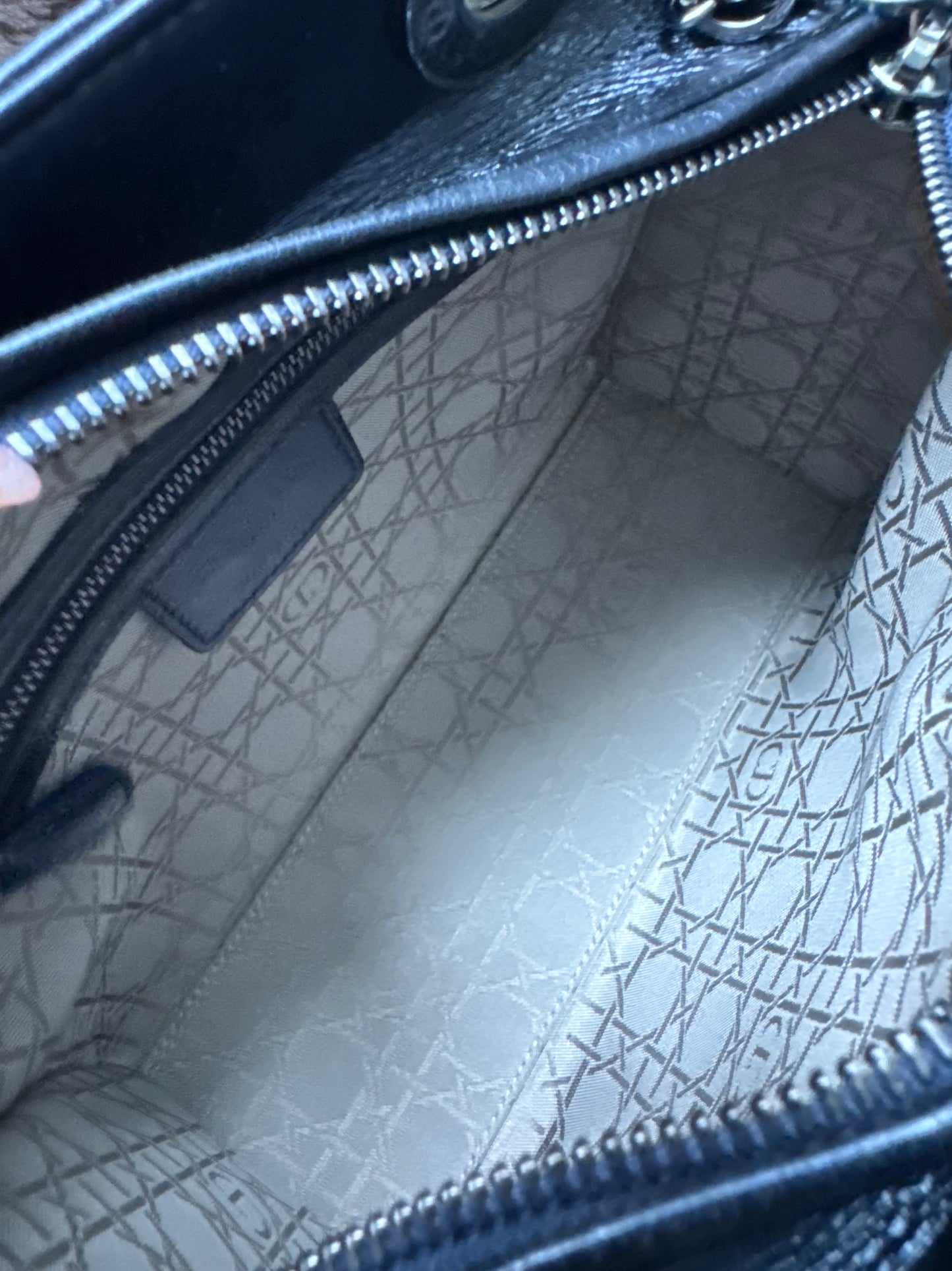 Christian Dior Medium Lady Navy with signature Cannage Stitching