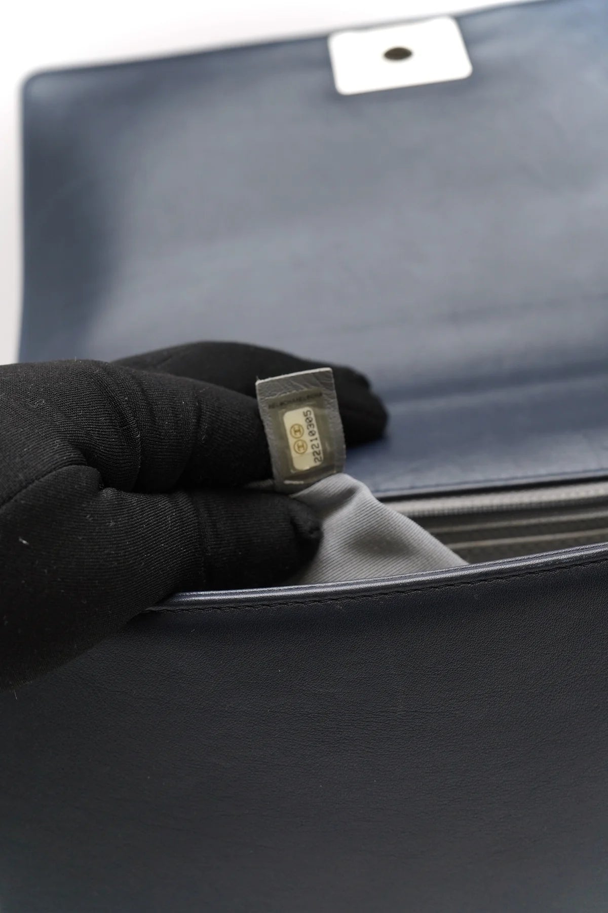 Chanel Lambskin Chevron Quilted New Large Boy Flap Dark Navy Blue