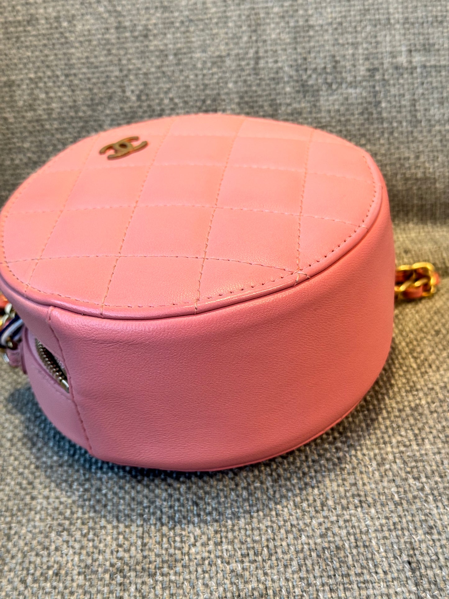 Chanel round mini Lambskin bag, pink