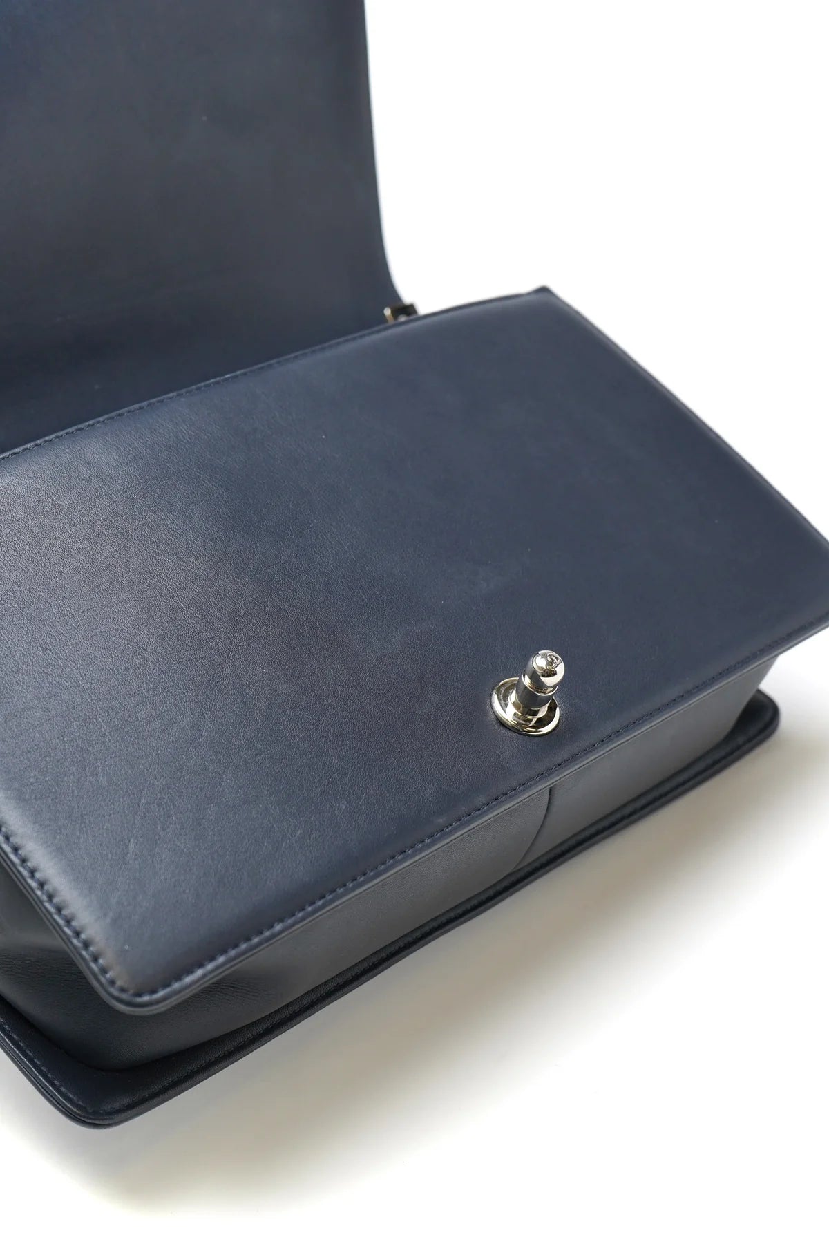 Chanel Lambskin Chevron Quilted New Large Boy Flap Dark Navy Blue