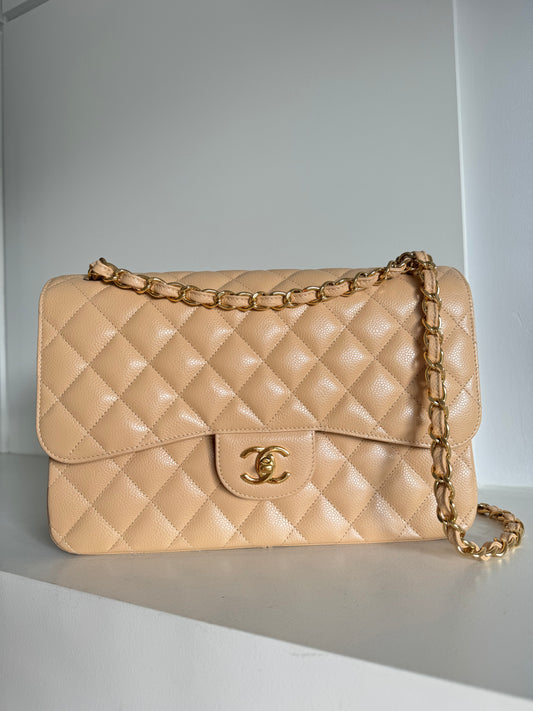 Chanel jumbo caviar beige clair ghw