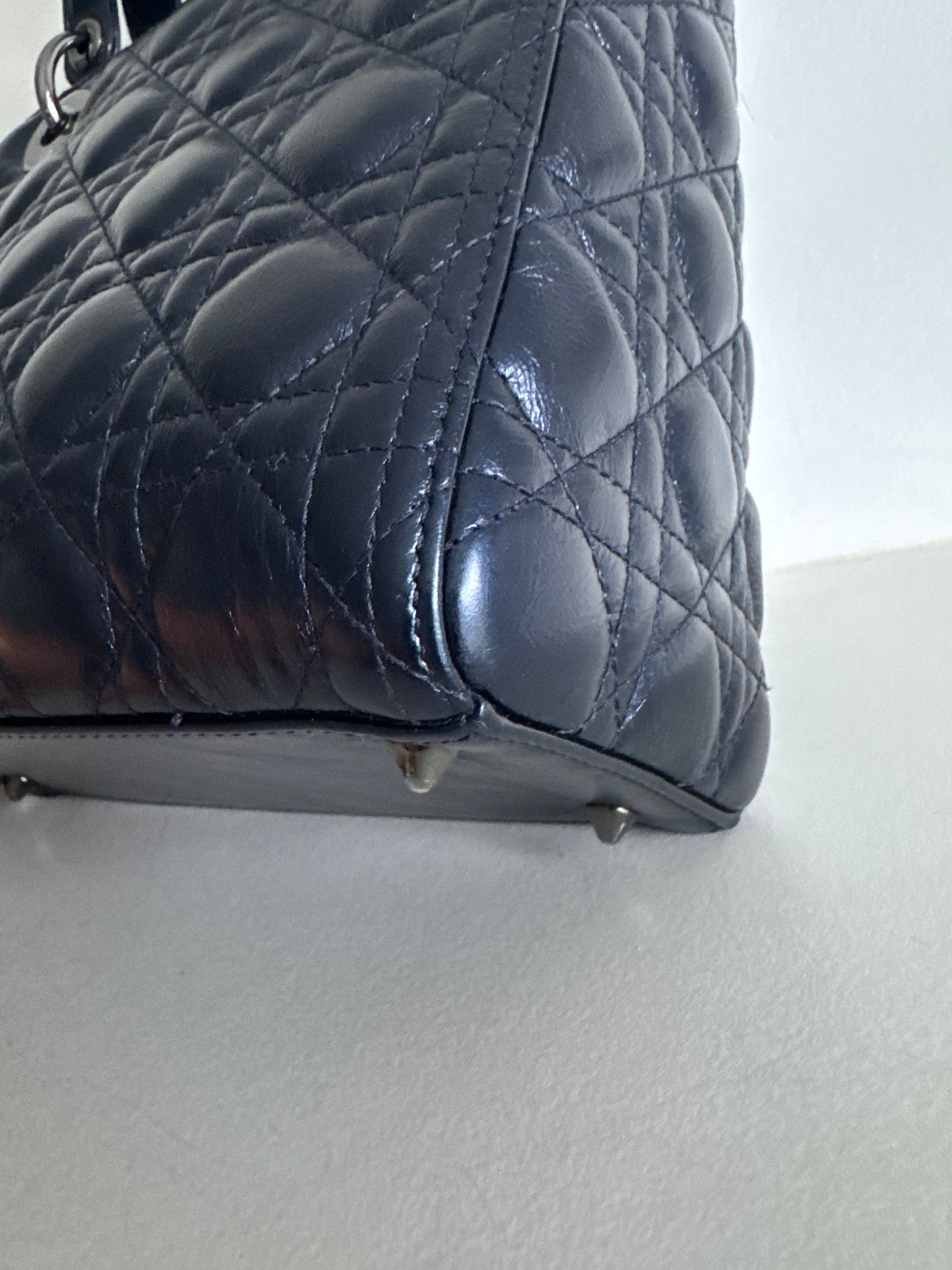 Christian Dior Medium Lady Navy with signature Cannage Stitching