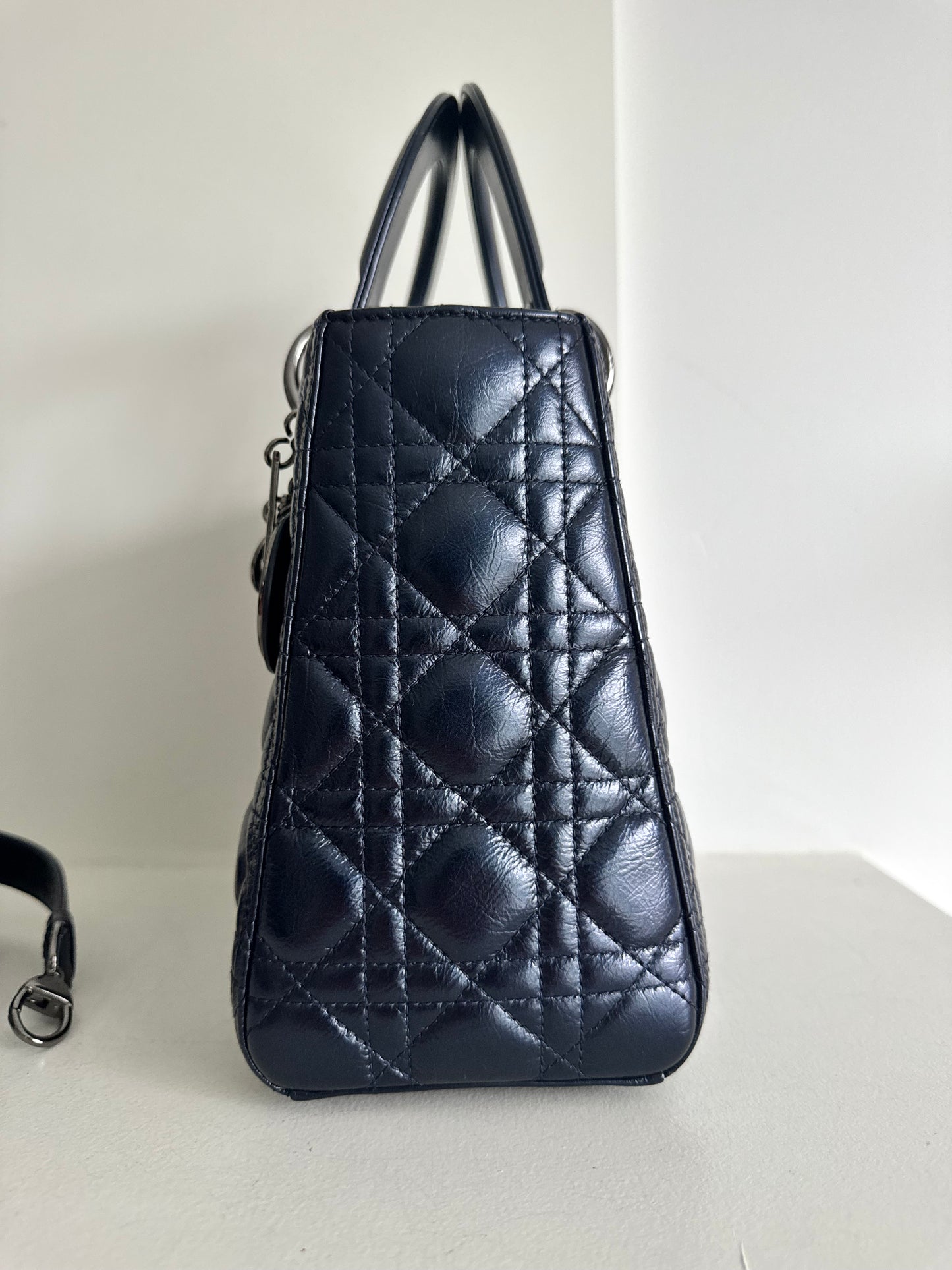 Christian Dior Medium Lady Navy with signature Cannage Stitching