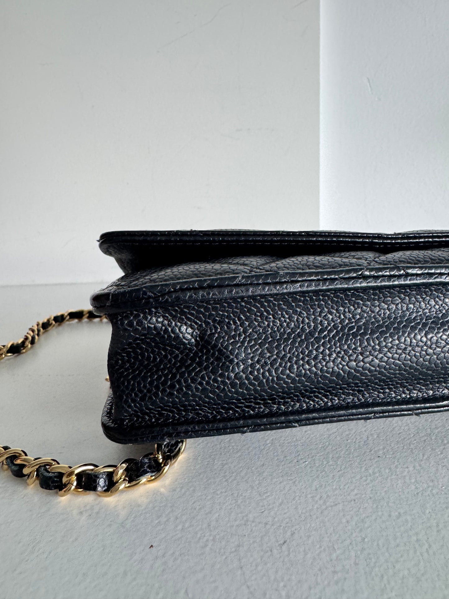 Chanel caviar wallet on chain black gold hardware