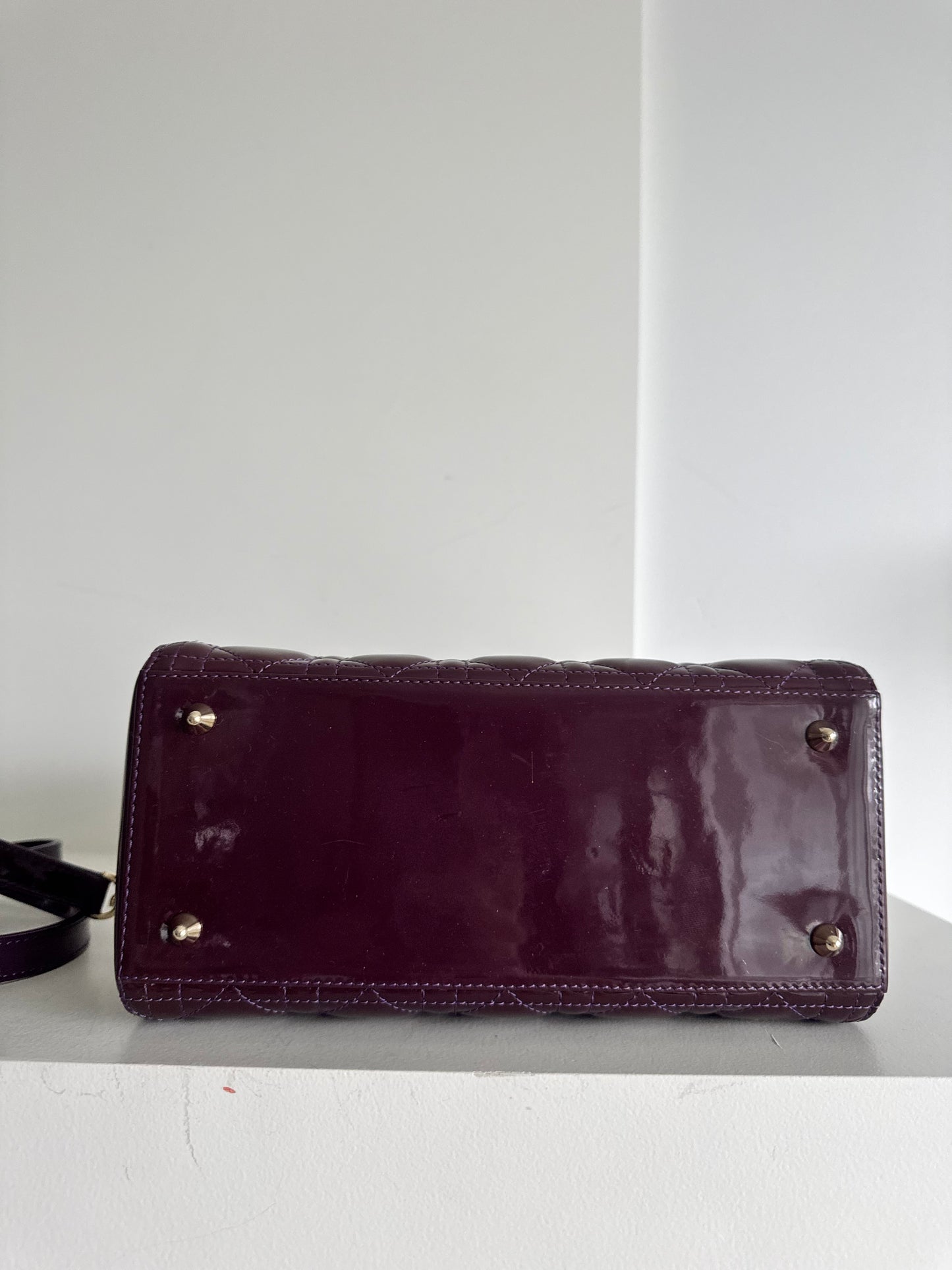 Christian Dior medium Lady, dark purple with signature Cannage stitching